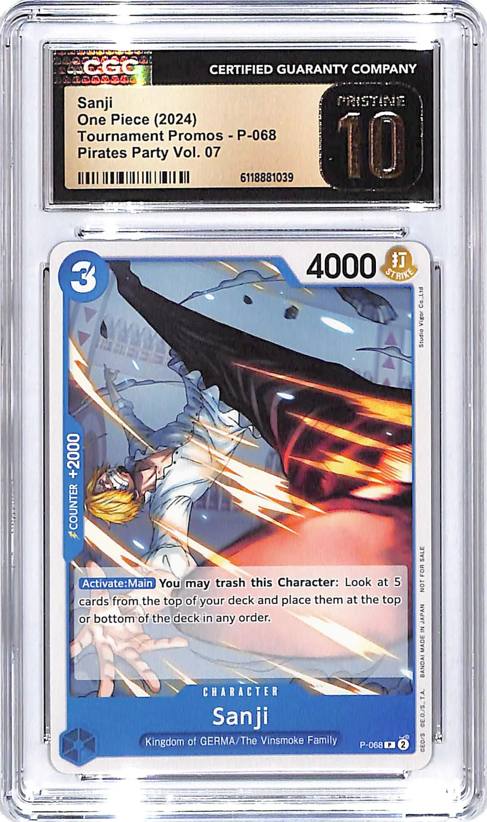 One Piece Tournament Promos Pirates Party Vol 07 Sanji P-068 CGC 10 Pristine