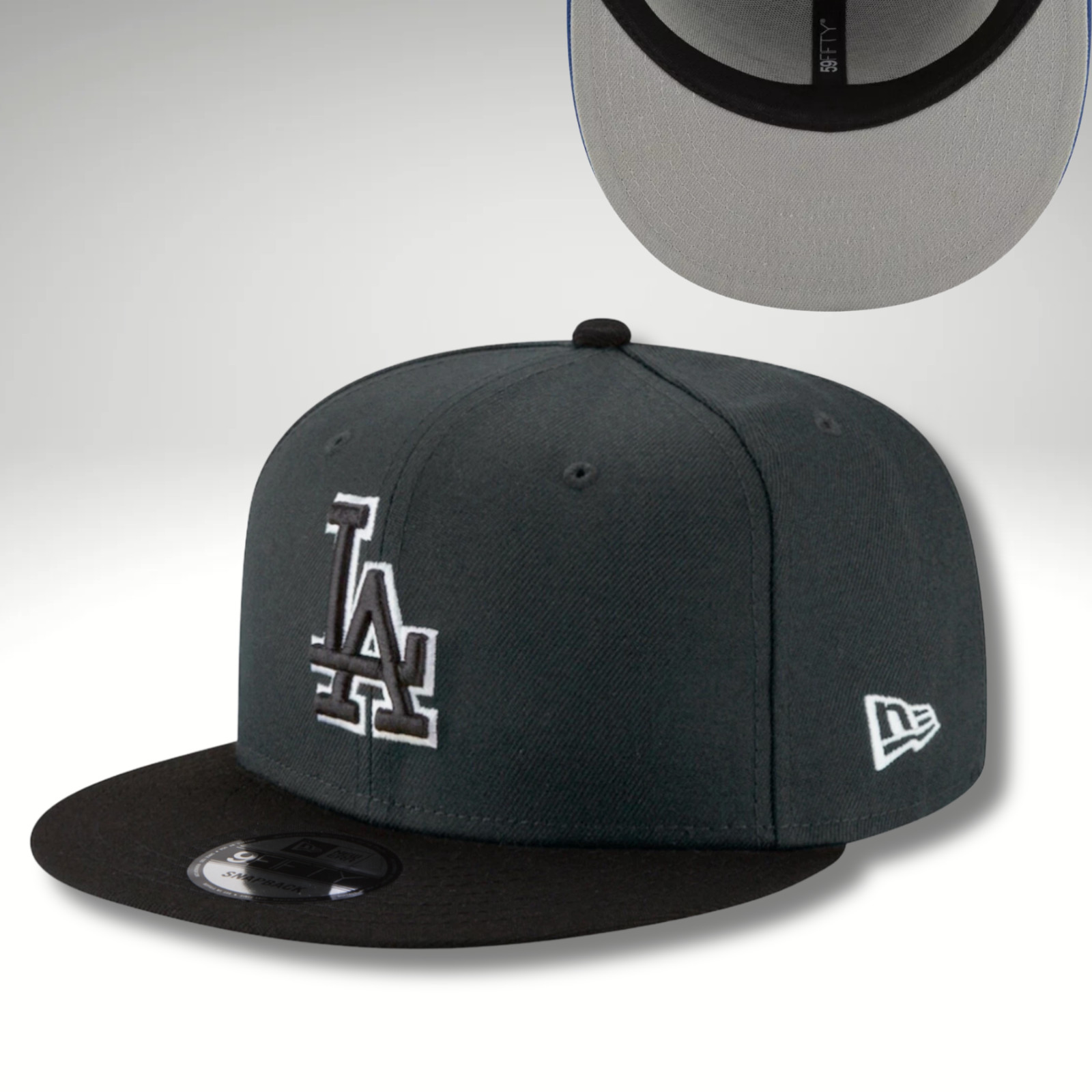 New Era 9FIFTY Snapback Hat MLB LA Dodgers Dark Gray Black- Adjustable Cap