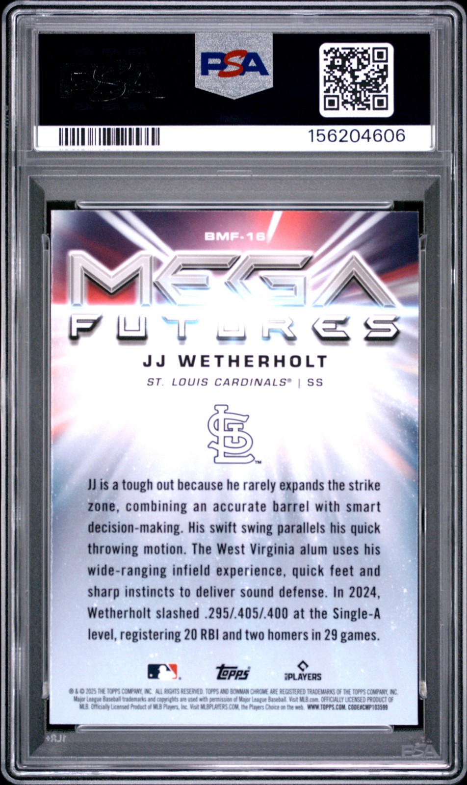 2025 BOWMAN MEGA BOX MEGA FUTURES #BMF16 JJ WETHERHOLT PSA 10