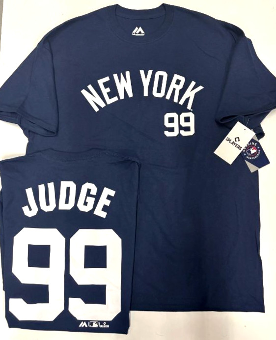 AARON JUDGE NEW YORK YANKEES ROAD SHIRT JERSEY NEW NAVY MAJESTIC NAME NUMBER