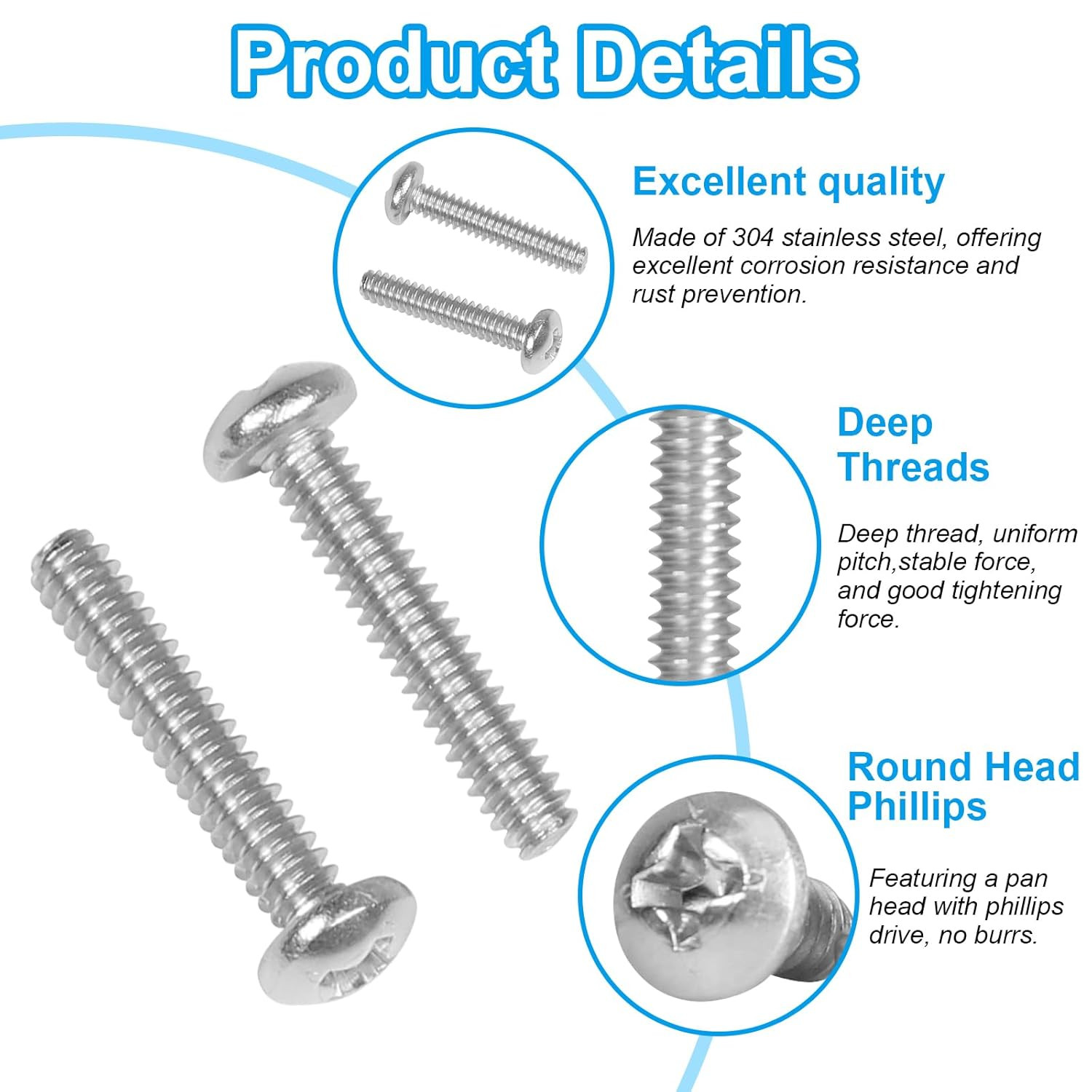 30 Pcs #8-32 X 1/2″ Pan Head Machine Screws, 304 Stainless Steel, Truss Head Bol