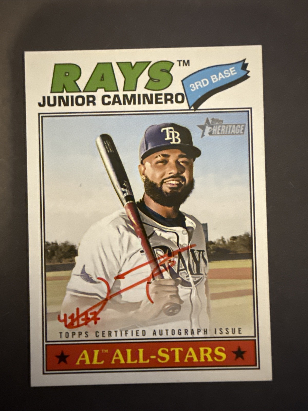 2026 Topps Heritage Real One Autograph Insert Junior Caminero Red Ink /77