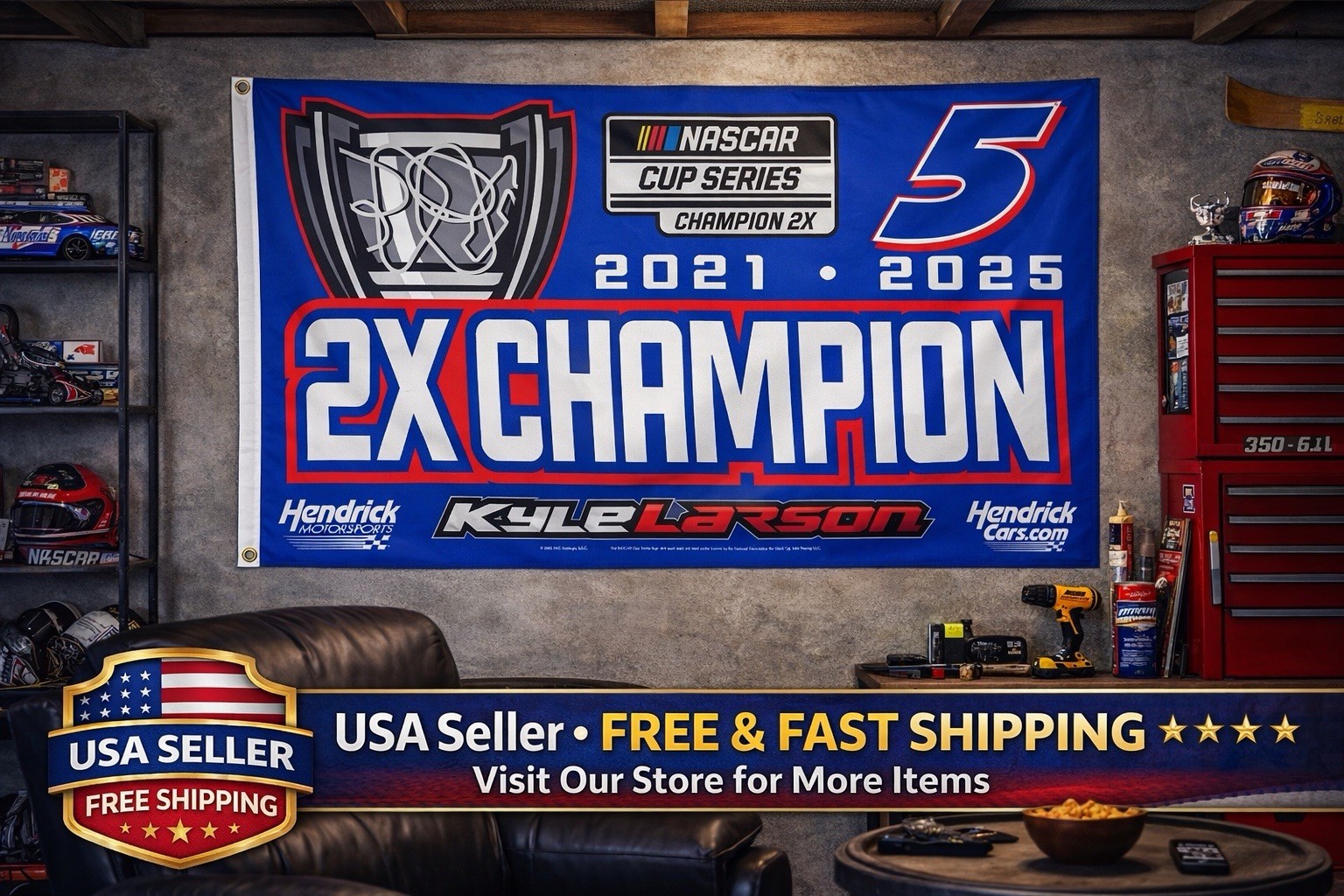 Kyle Larson NASCAR Flag – 2-Time Champion – 2025 – 3×5 FT – Hendrick – NEW
