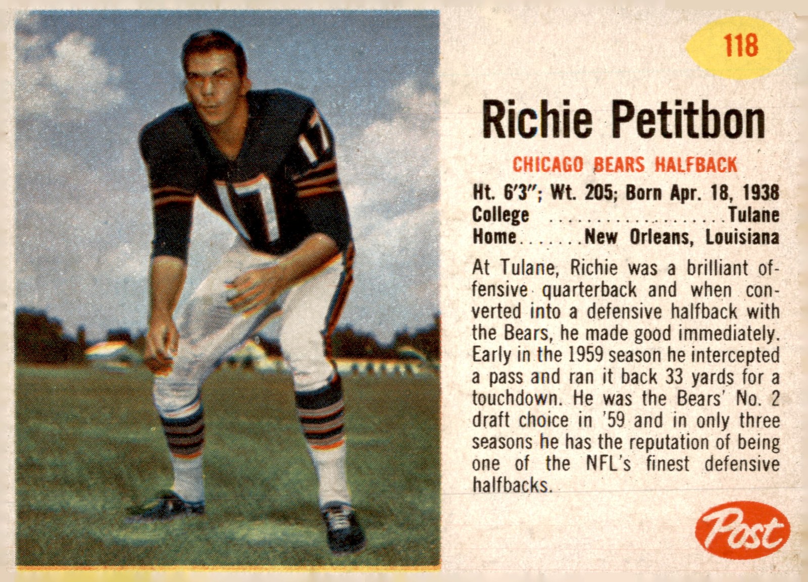 1962 Post Cereal #118 Richie Petitbon