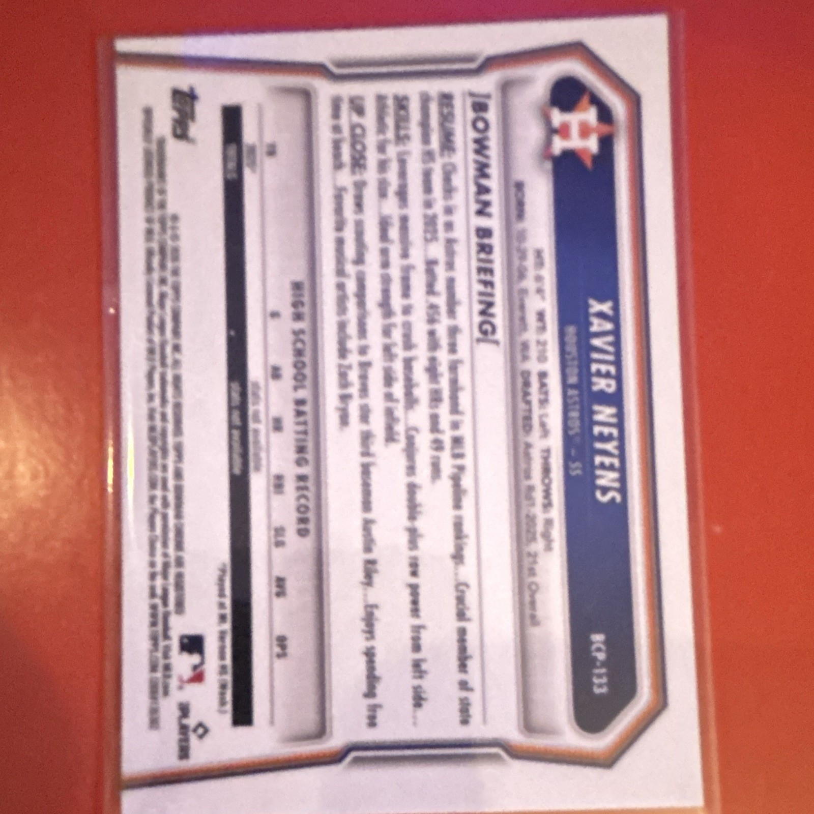 Xavier Neyens 2025 Bowman Draft Chrome Bowmanfractor #BDC-2 /35 Astros. 31/35