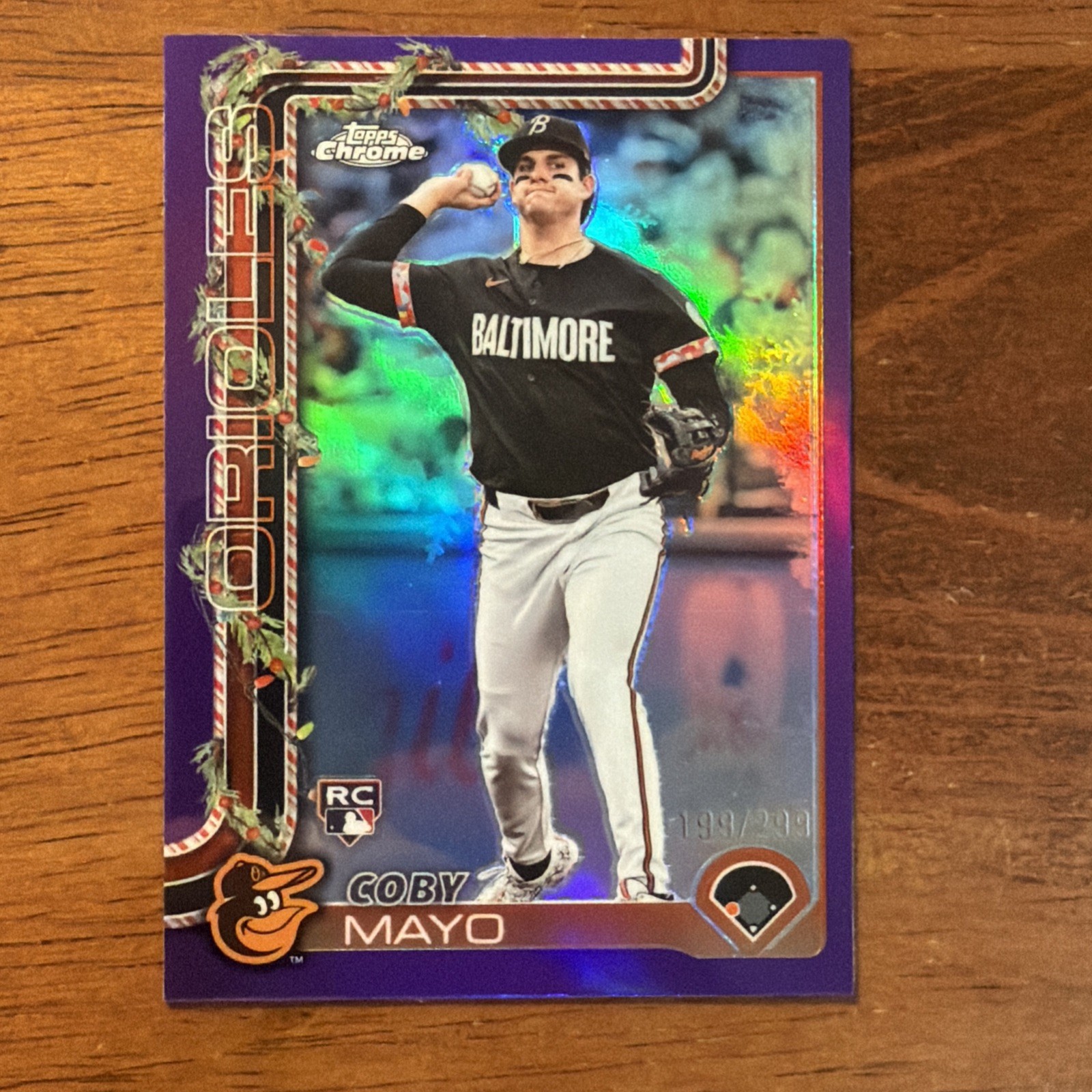 2025 Topps Chrome Holiday Coby Mayo RC Purple Refractor #HC118 Orioles /299