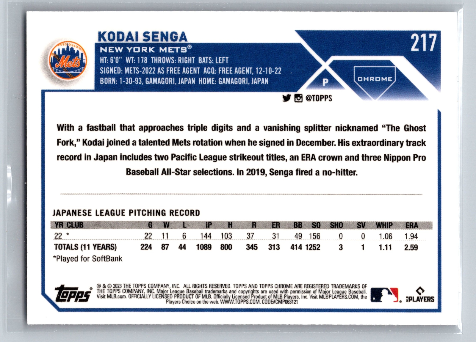 2023 Topps Chrome #217 Kodai Senga