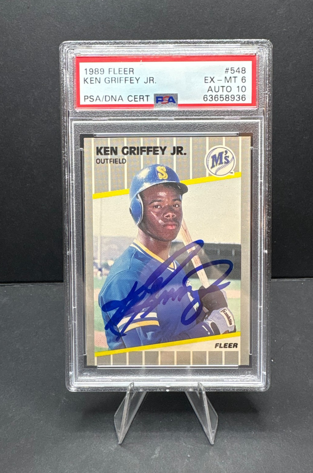 1989 Fleer #548 Ken Griffey Jr RC Rookie PSA 6 10 Auto PSA/DNA Auto Mariners