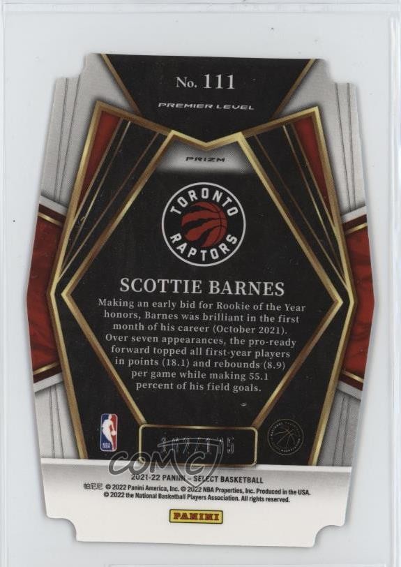 2021-22 Select Premier Level Maroon Prizm Die-Cut Scottie Barnes Rookie RC 10tb