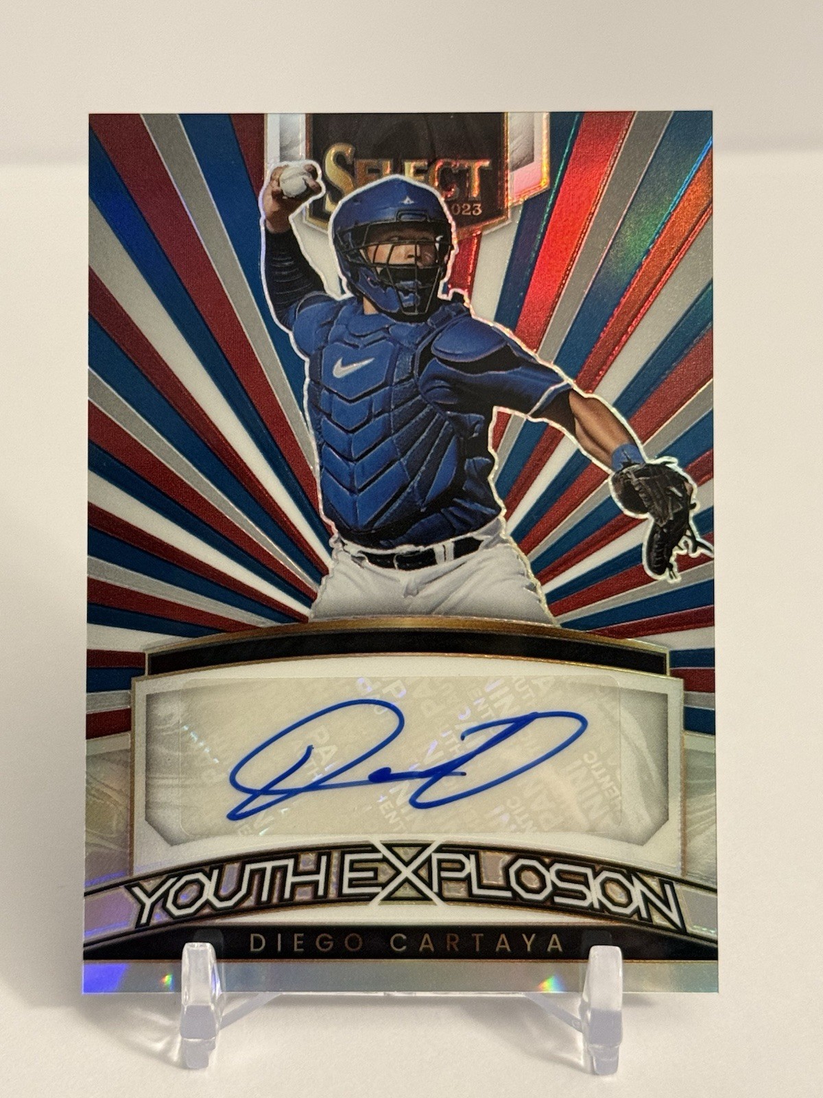 Diego Cartaya 2023 Panini Select Youth Explosion AUTO #YES-DC Tri-Color /49 LAD