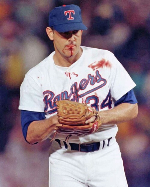 1990 Texas Rangers NOLAN RYAN Glossy 8×10 Photo Baseball Print Bloody Lip Poster