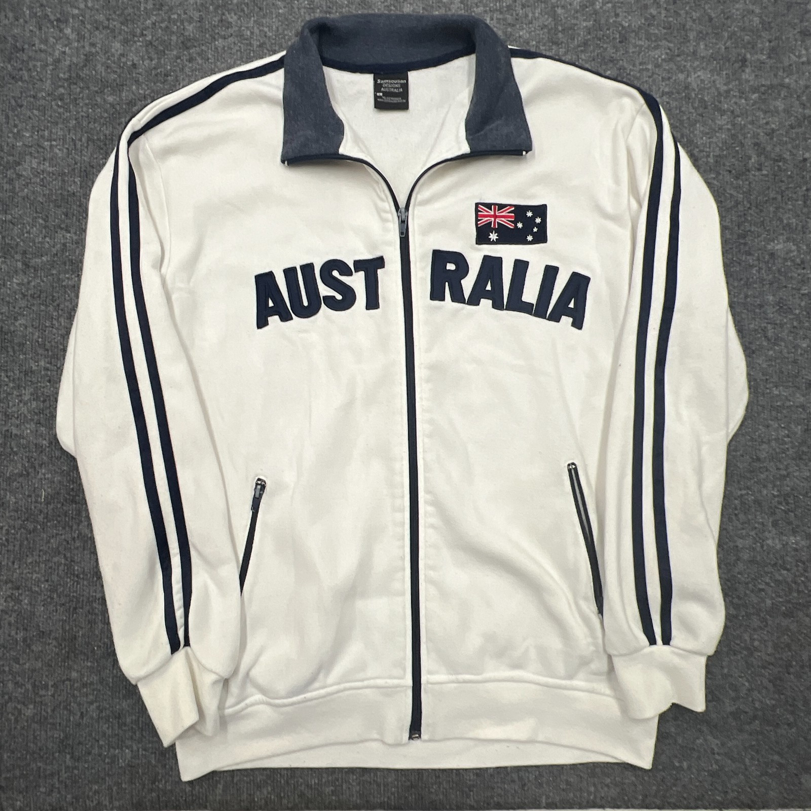 Samsousan Designs AUSTRALIA Track Jacket M / L Full Zip Polycotton Flag White