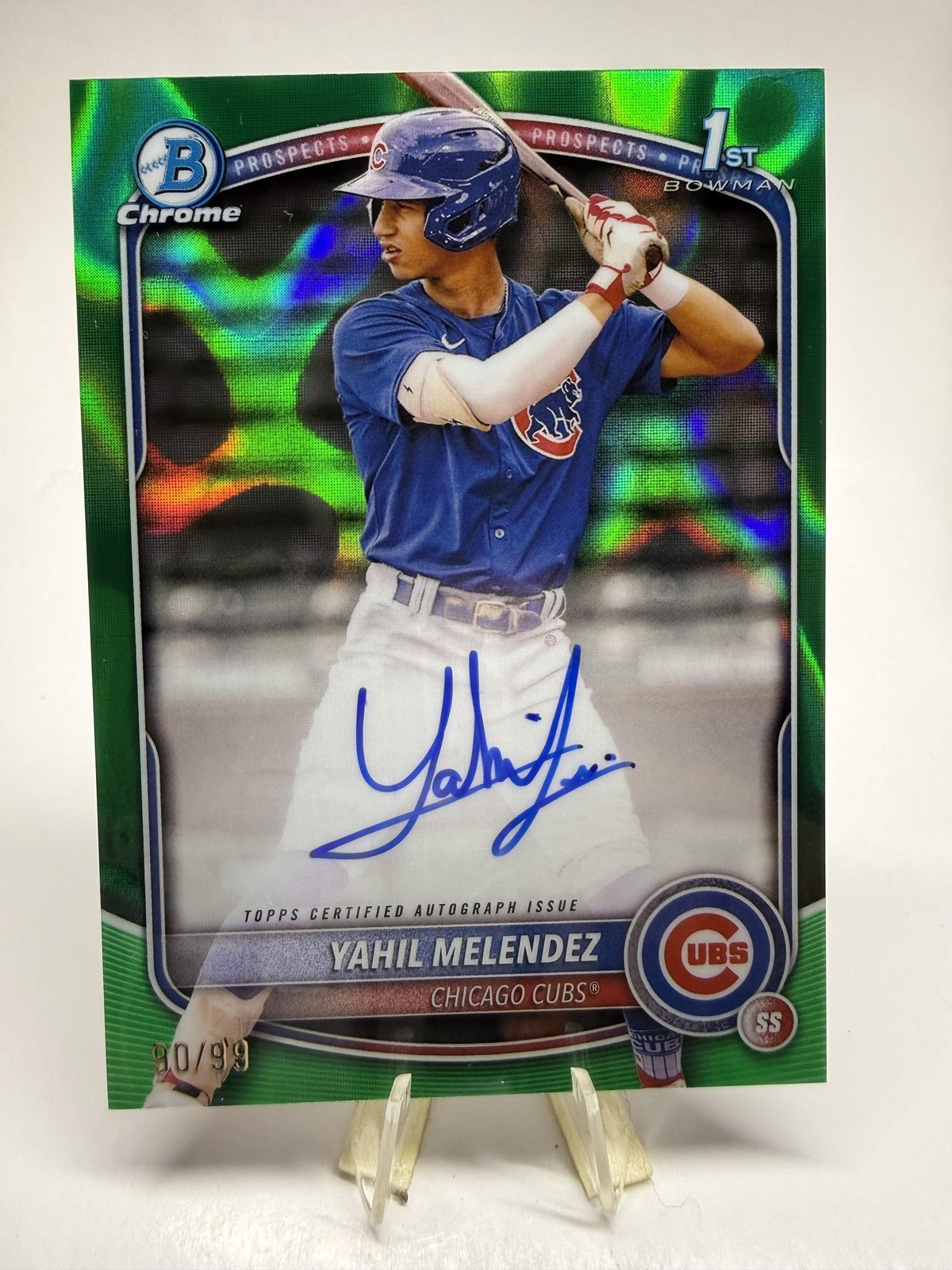 2025 Bowman Chrome #CPA-YM Yahil Melendez Prospect Auto Green Lava #/99 SN,AU