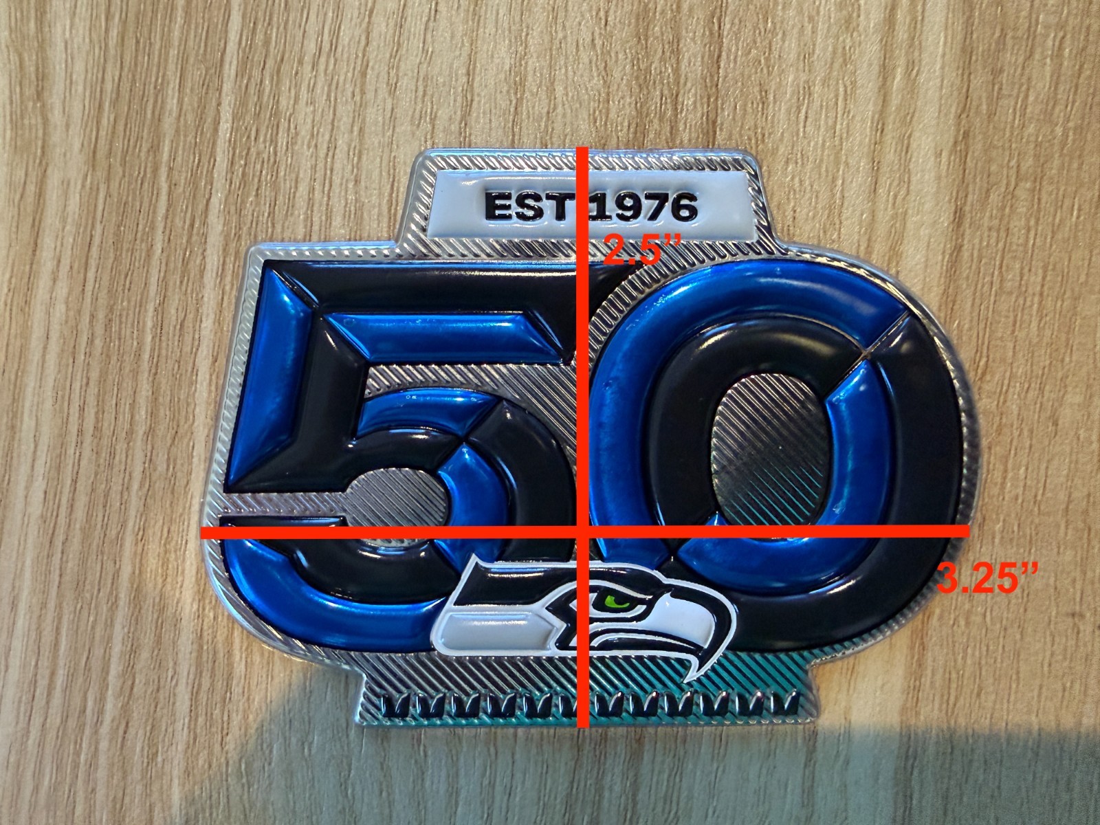 Seattle Seahawks 50th Anniversary Patch TPU Plastic Metallic Silver New