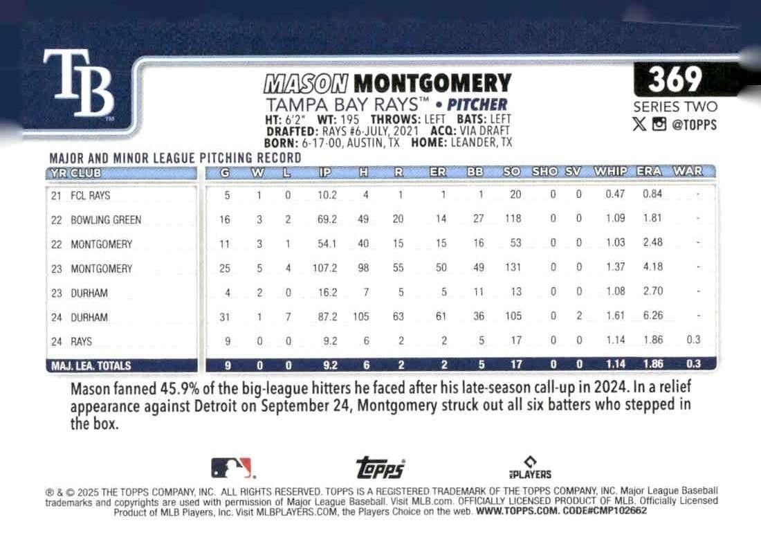 2025 Topps #369 Mason Montgomery