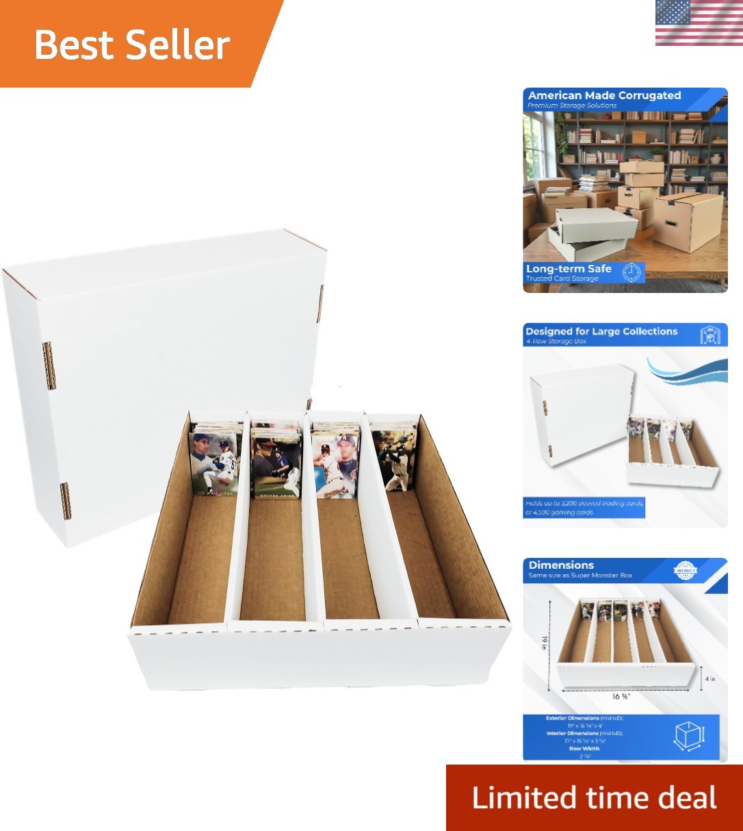 4 Row Trading Card Storage Box – 3200 ct Storage Box for Sports, Gaming, Base…