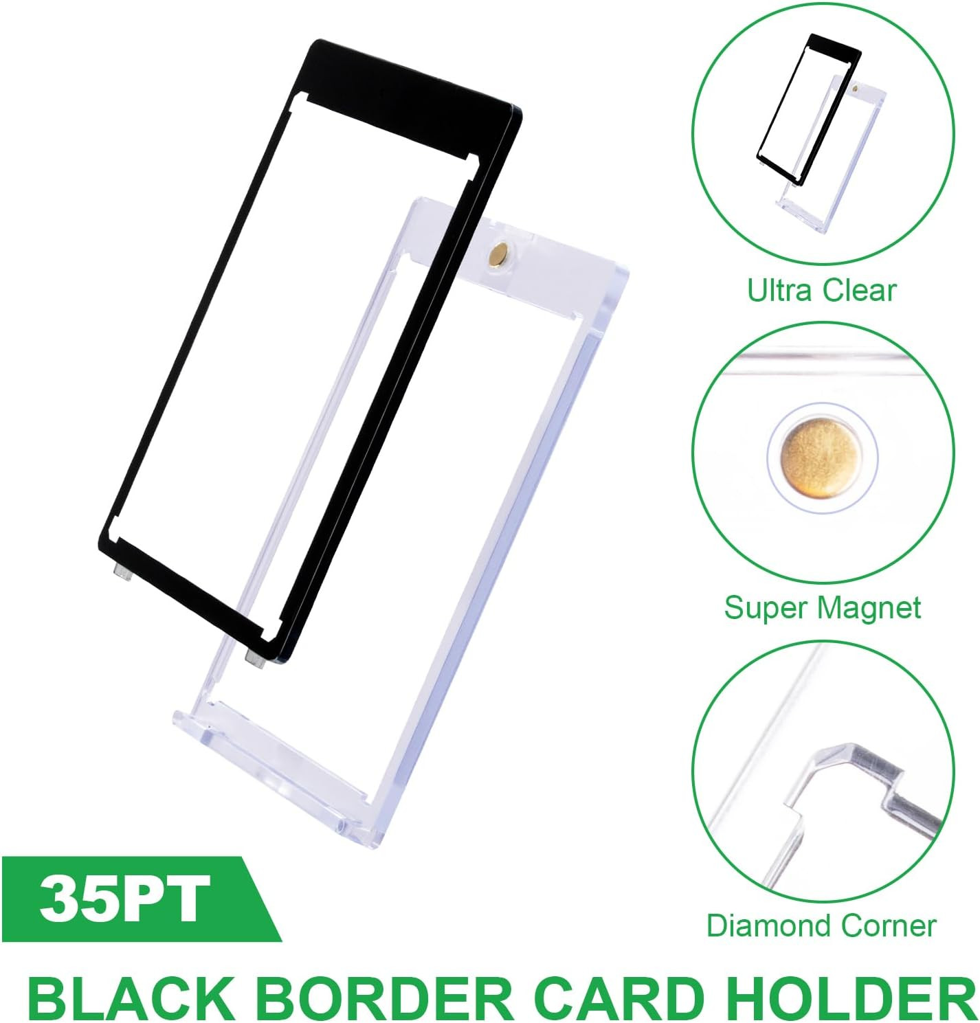 35pt Trading Card Protector Magnetic Case Black Border Clear Display Holder