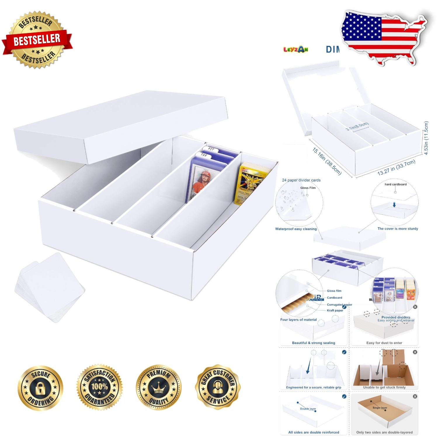 Large Capacity Trading Card Box, 3200 Cards, Waterproof, Foldable, Organizer