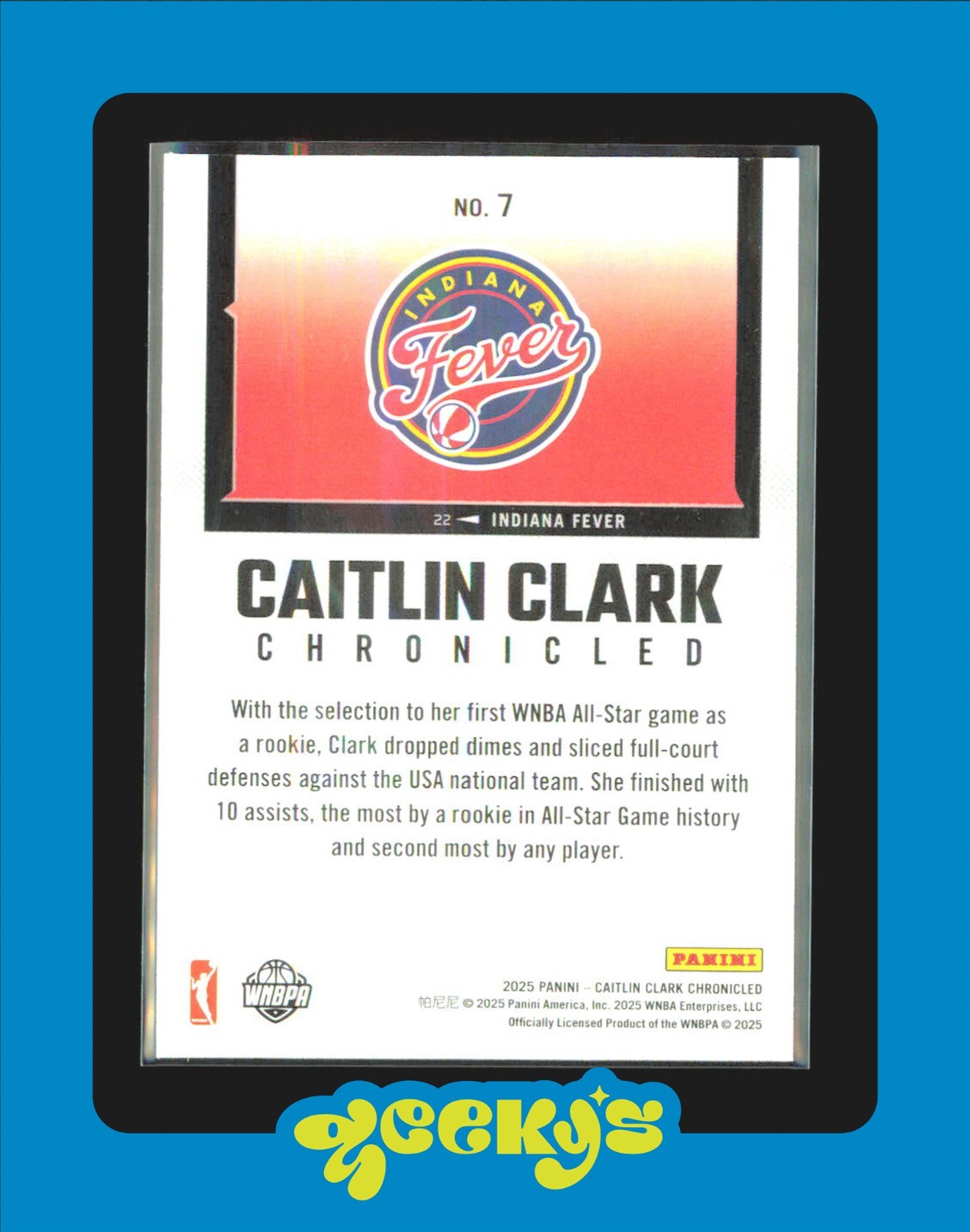 2025 Panini Caitlin Clark Chronicled [Base] No 7 Fever WNBA $2MIN ORDER