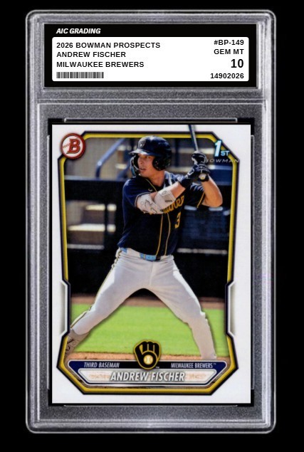 2026 Andrew Fischer 1st Bowman Prospects Rookie Card #BP-149 Brewers Graded 10
