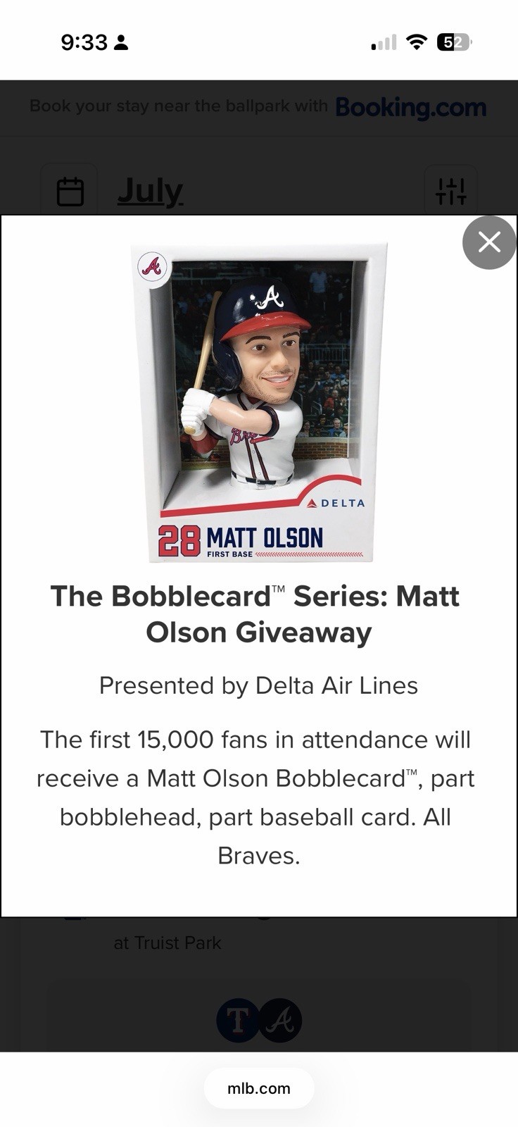 Matt Olson BobbleCard Atlanta Braves SGA 7/6/2026 In-Hand NIB (FREE Shipping)