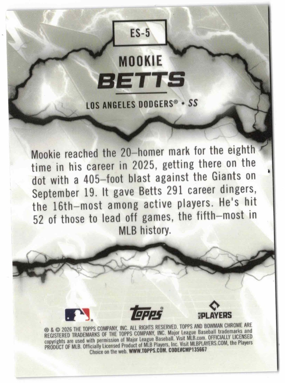 Mookie Betts 2026 Bowman Chrome Electric Sluggers ES-5 Dodgers BLUE MOJO #/150