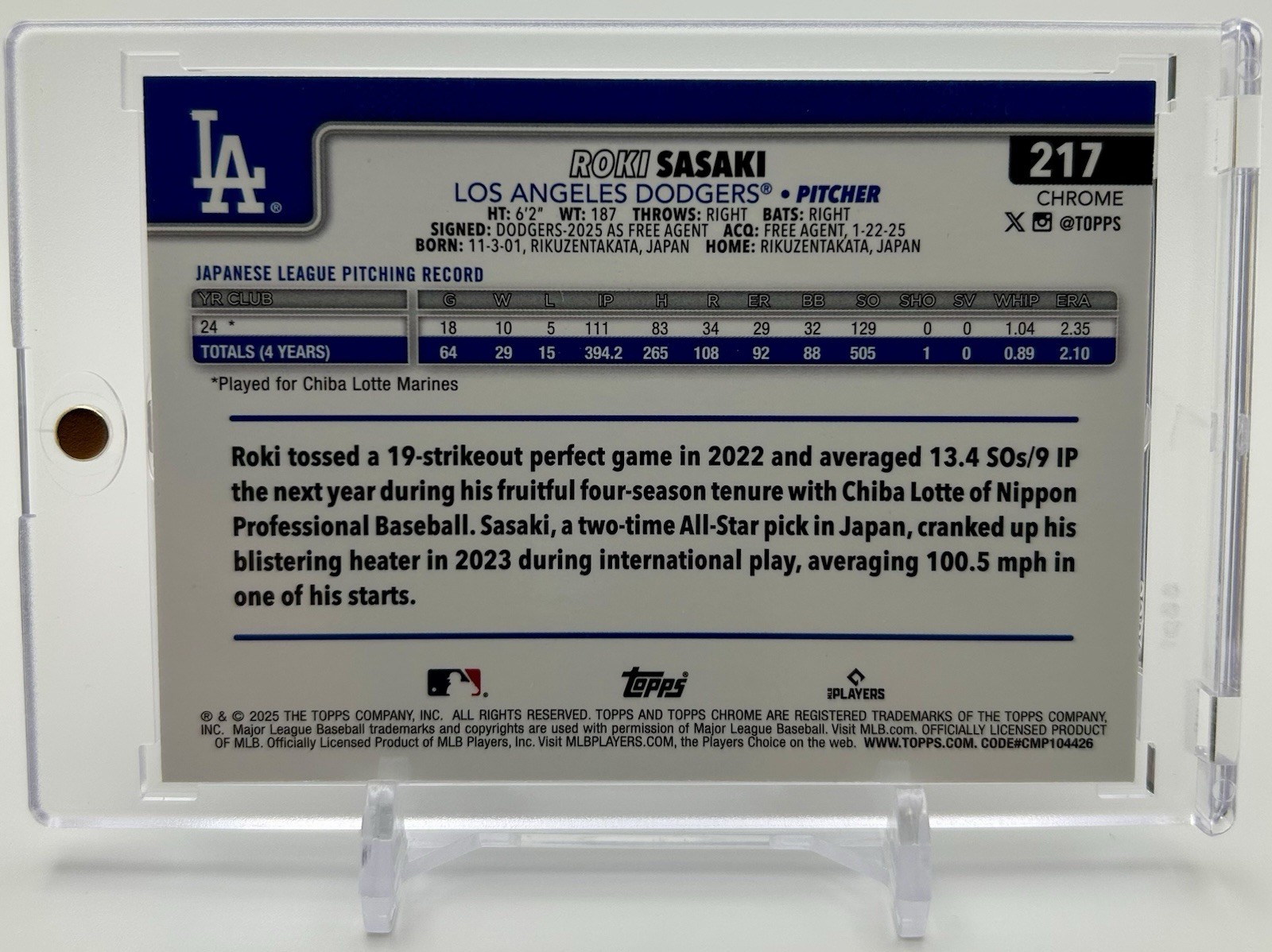 2025 Topps Chrome – NEGATIVE #217 Roki Sasaki (RC) 🔥SHORT PRINT🔥 DODGERS