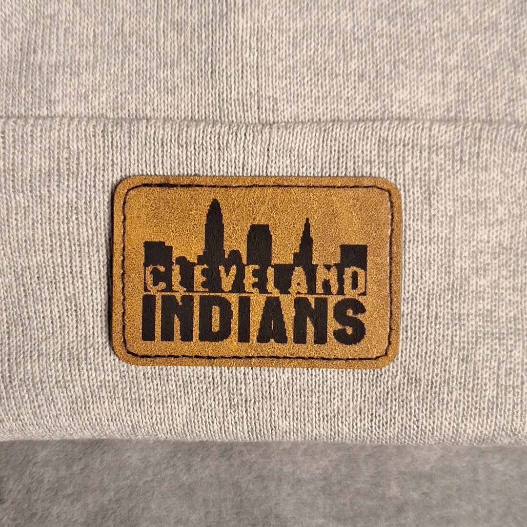 Cleveland Indians Leather Rectangle Patch Gray Beanie Cap MLB