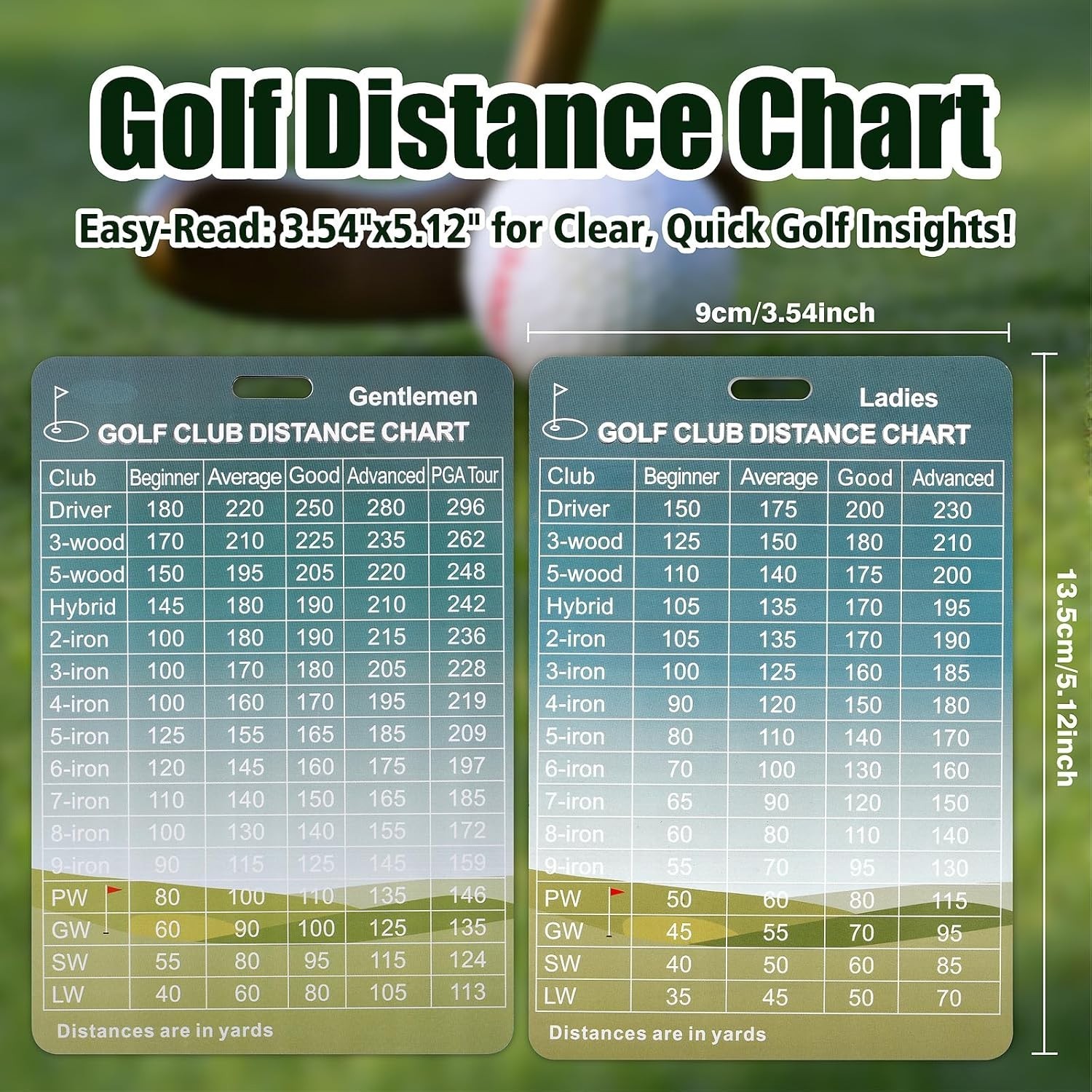 Golf Range Chart Distance Card Golf Accessories Aluminium 5×3.5in Gift for Bags