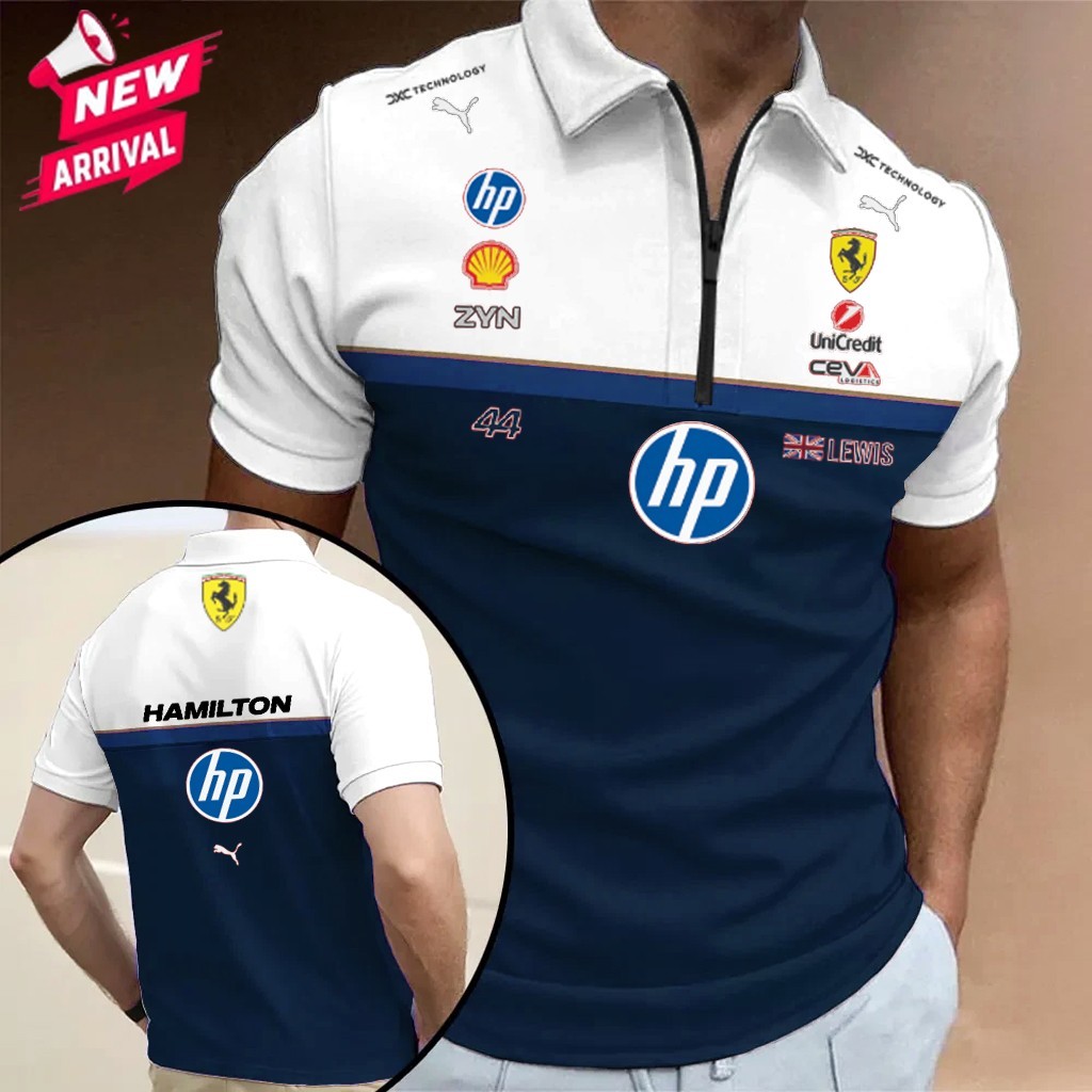 Custom Name – Men’s 2026 Lewis Hamilton Ferr@ri F1 Teamwear Zip Polo Shirt S-5XL