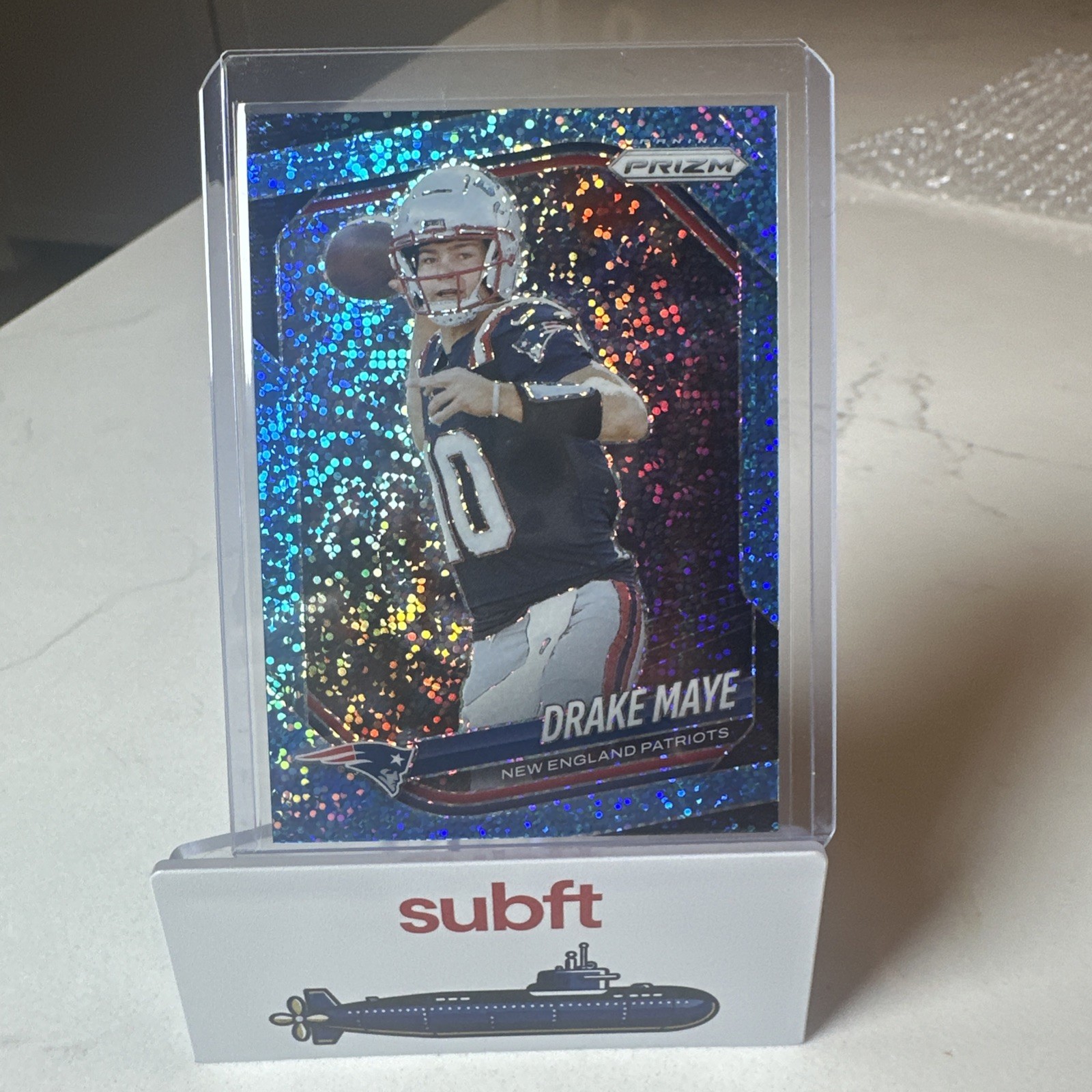 Drake Maye 2025 Panini Prizm NFL Blue Sparkle Color Match /96, Patriots #165