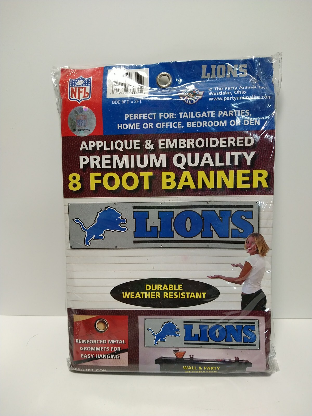 Detroit Lions NFL 8 FT Banner Appliqué Embroidered Party Animal New Sealed