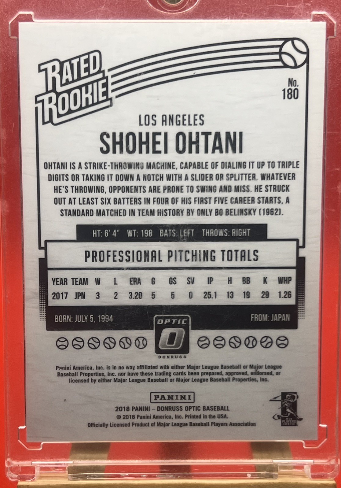 2018 Panini Chronicles – Optic Rated Rookies Shohei Ohtani #180 (RC)