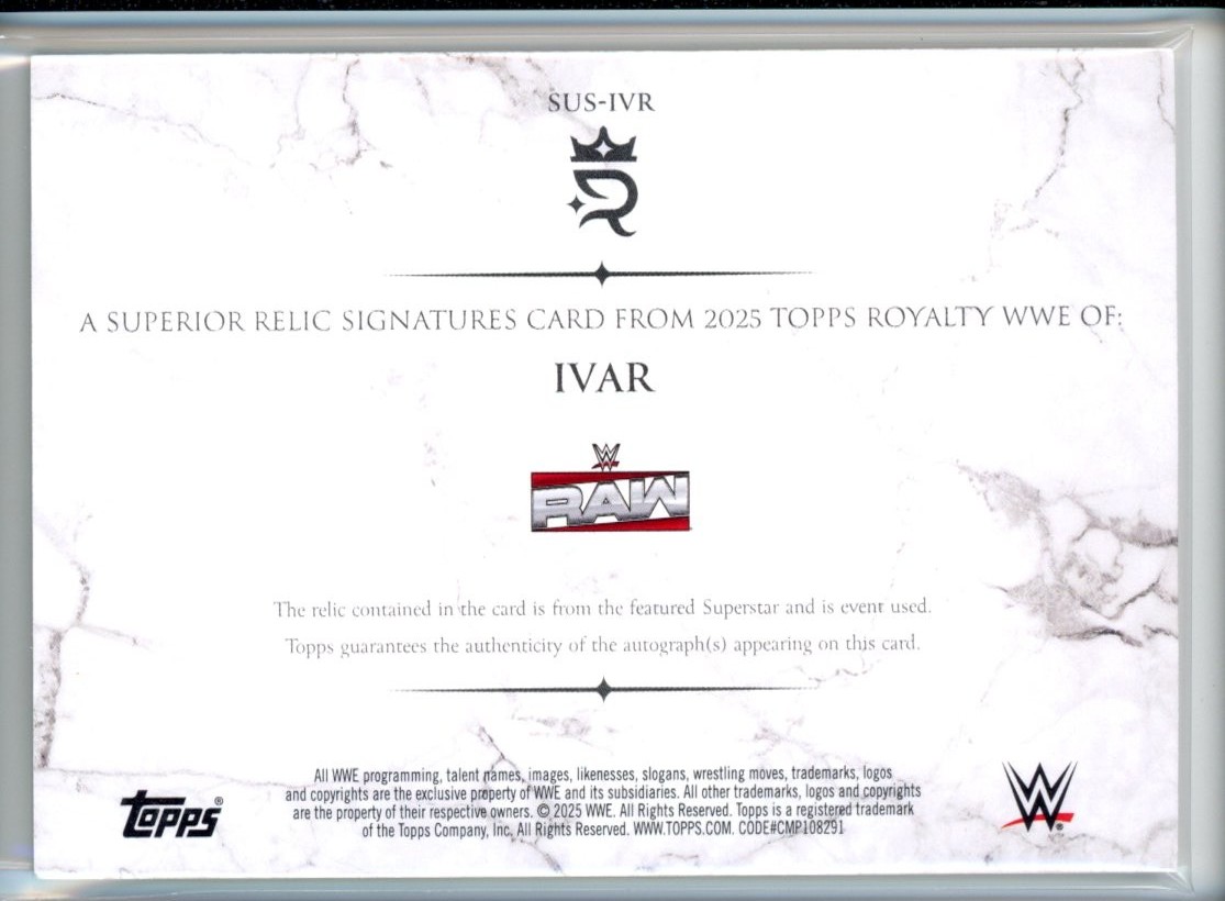 Ivar 2025 Topps Royalty WWE #SUS-IVR Superior Relic Signatures MEM Auto Blue /25
