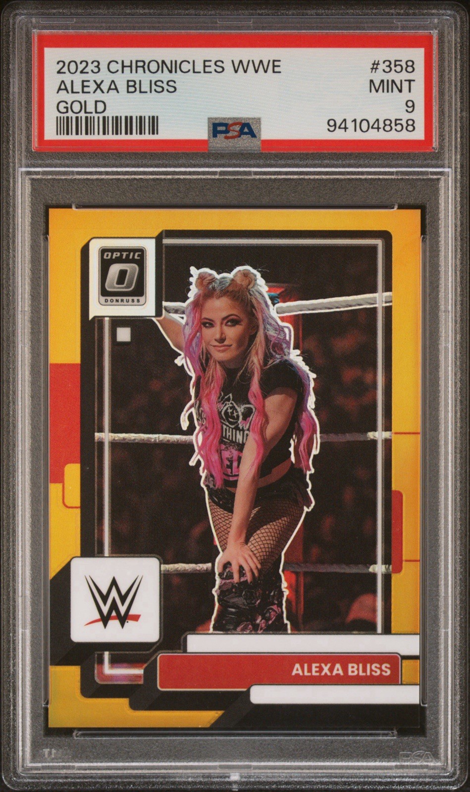 2023 Chronicles WWE Alexa Bliss #358 Donruss Optic Gold Prizm /10 PSA 9