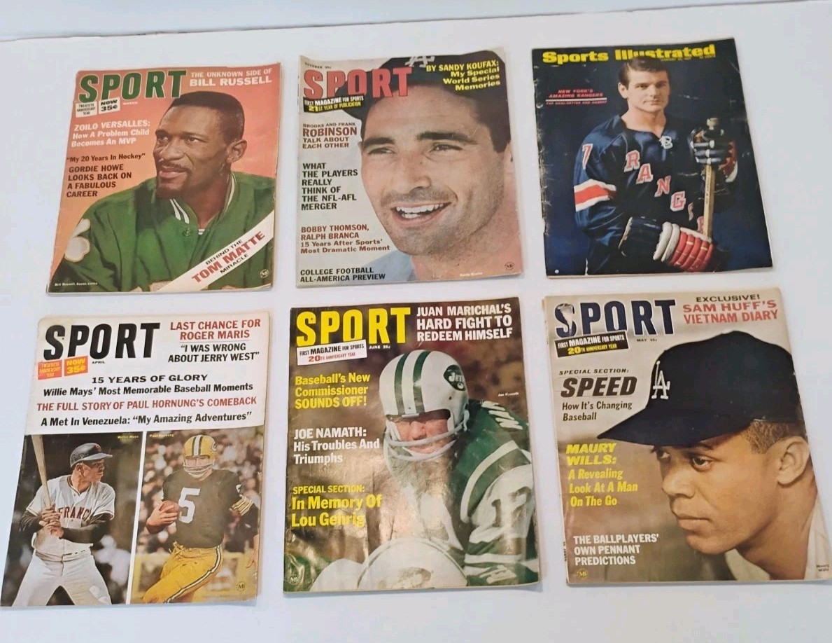 Lot Of 6 Vintage Newstand 1966 Sport Magazine Koufax, Bill Russell, Namath, Mays