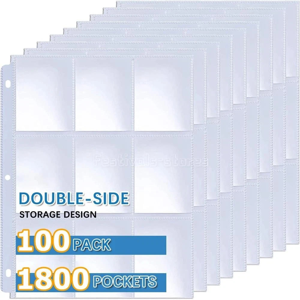1800 Pocket Trading Card Album Binder Protector Page Sleeves 100 Sheets Baseball