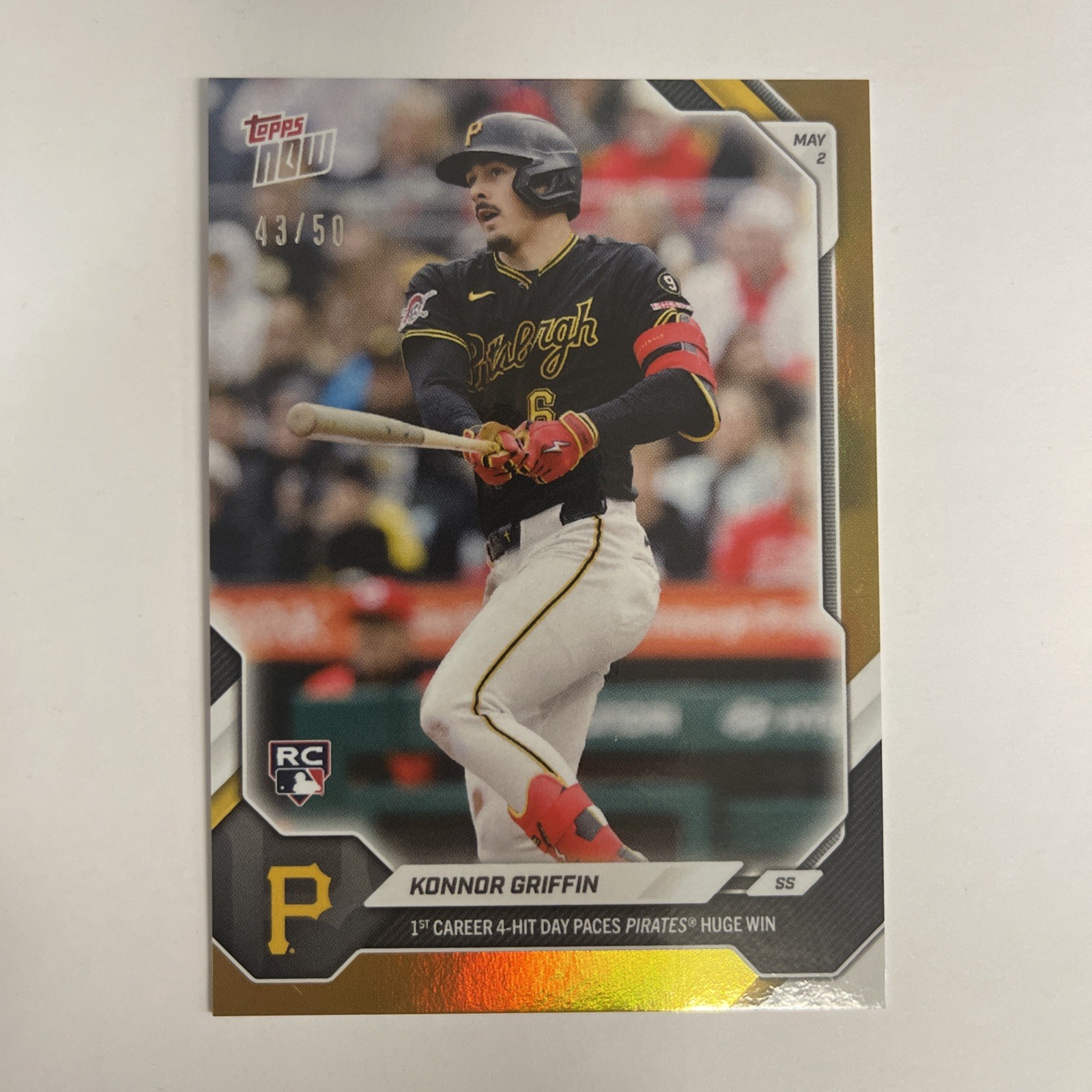 2026 Topps Now Konnor Griffin #154 RC Rookie 1st Career 4-Hit Gold 43/50 PIRATES
