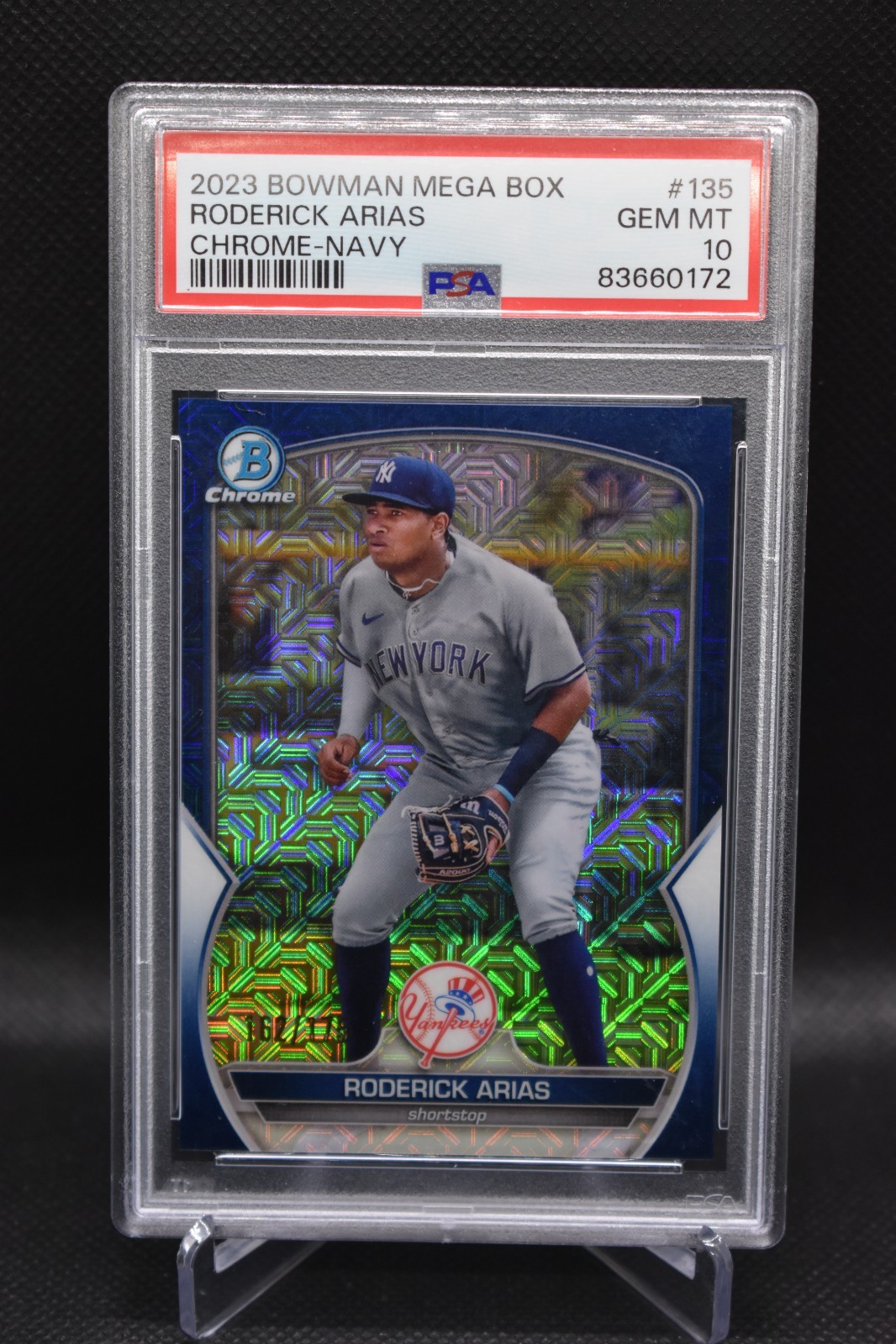 Roderick Arias /175 2023 Bowman Mega Box Navy Refractor New York Yankees PSA 10