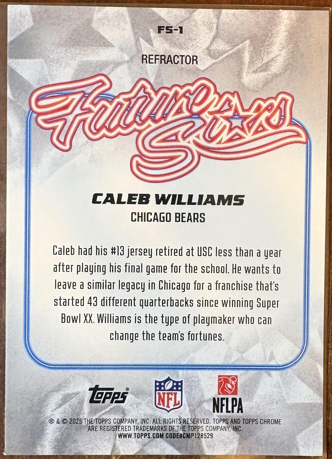 Caleb Williams Refractor Future Stars 2024 Topps Chrome FS-1 Chicago Bears