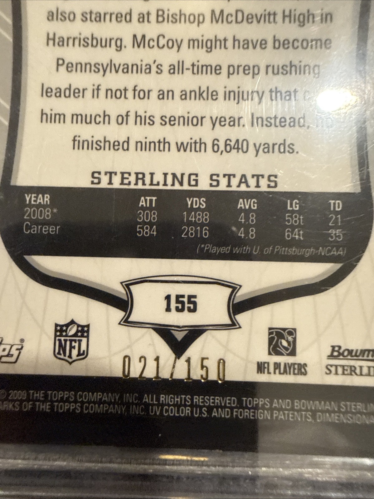 2009 Bowman Sterling – Memorabilia LeSean McCoy #155 Autographed /150