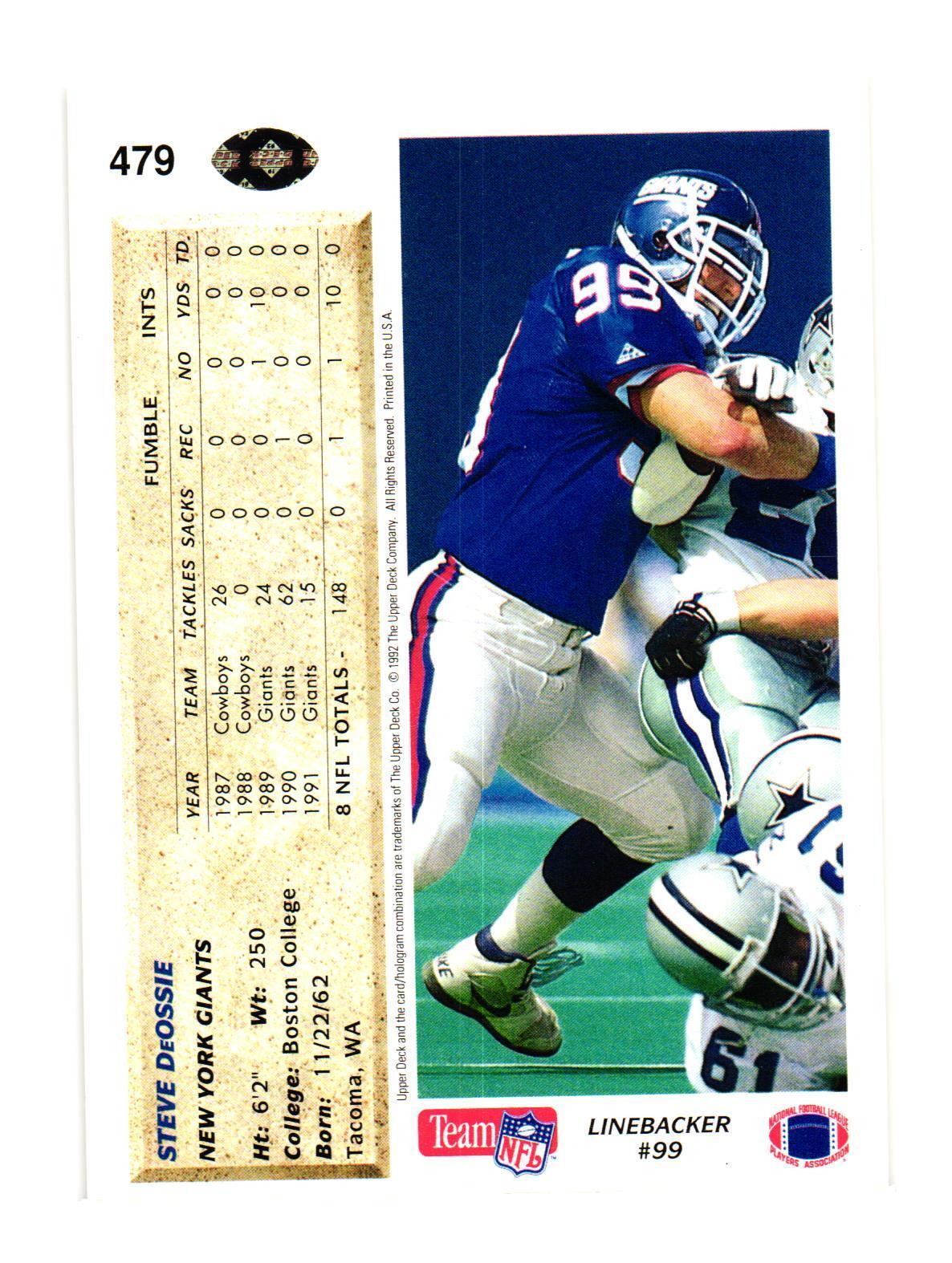 1992 Upper Deck #479 Steve DeOssie New York Giants