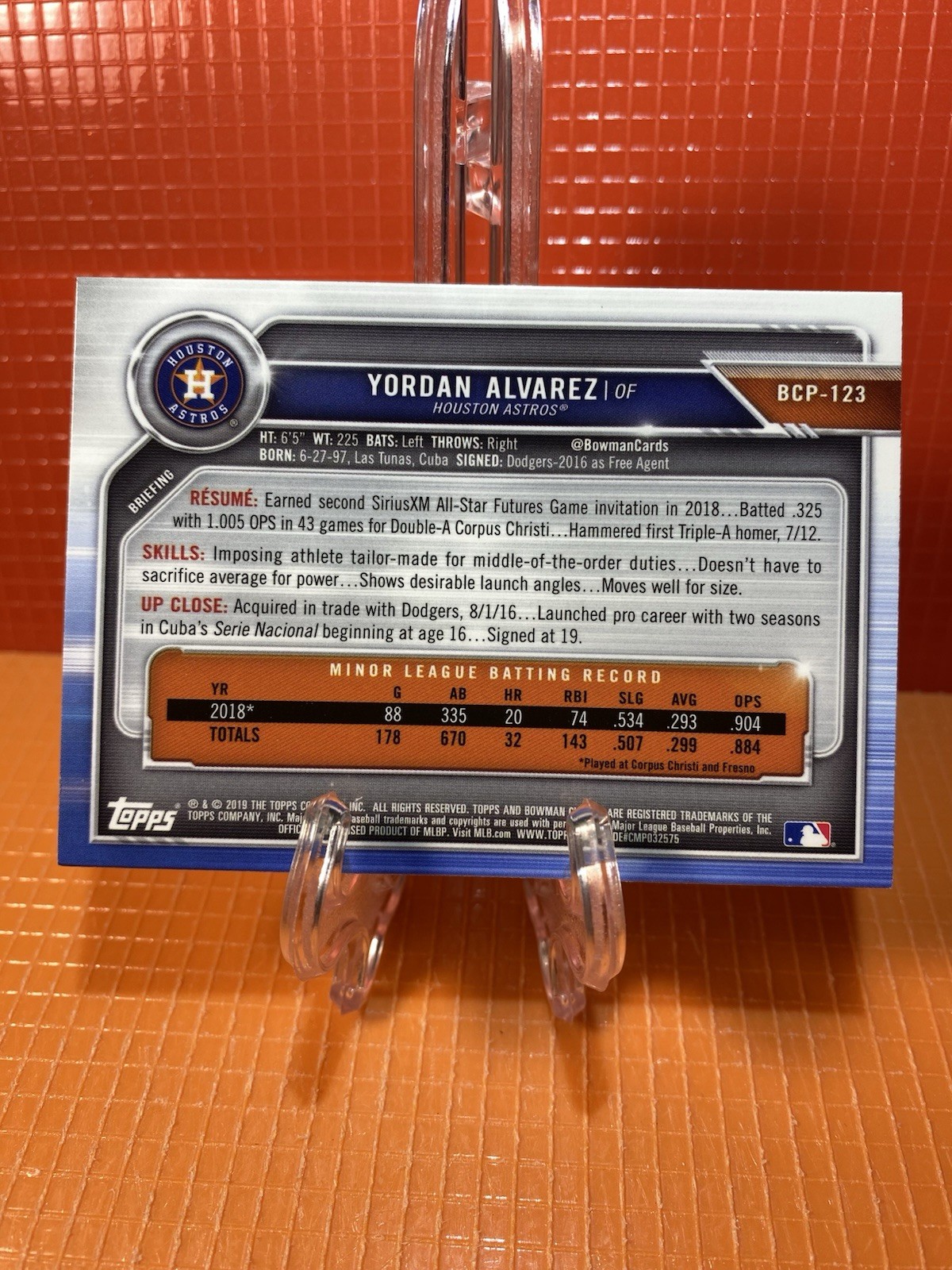 2019 Bowman – Chrome Prospects Yordan Alvarez #BCP-123 (RC)