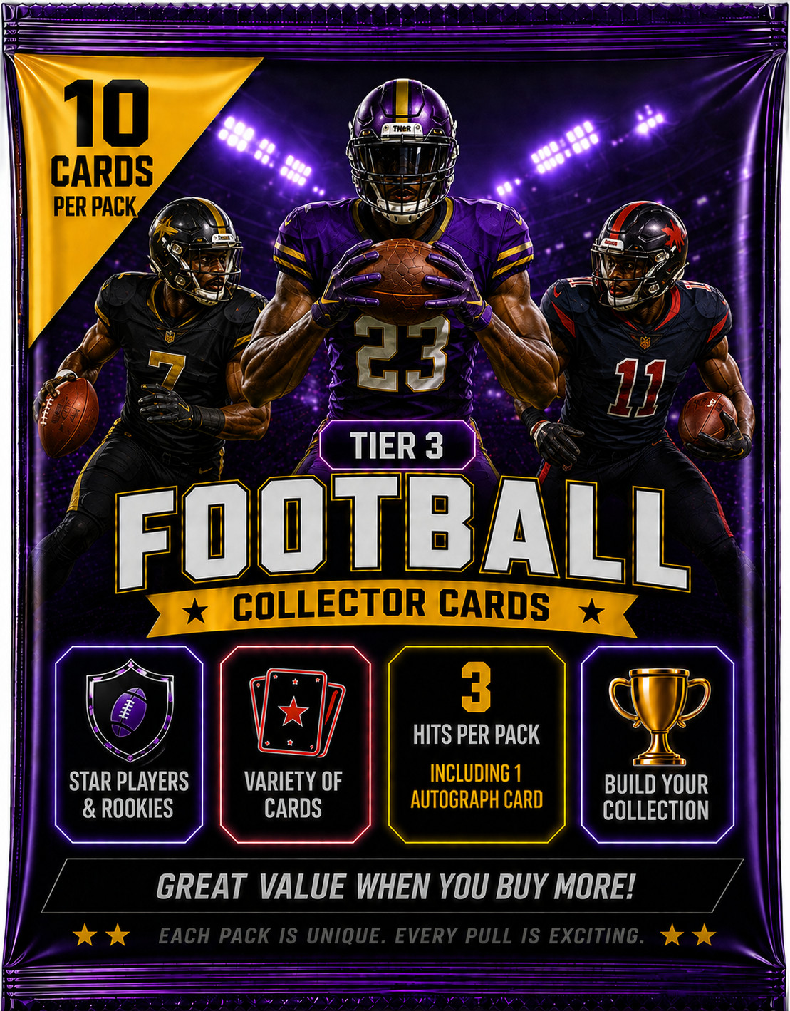 TIER 3 Football Collector Card Pack! 3 Hits Including 1 Auto Per Pack GTD! TEJ