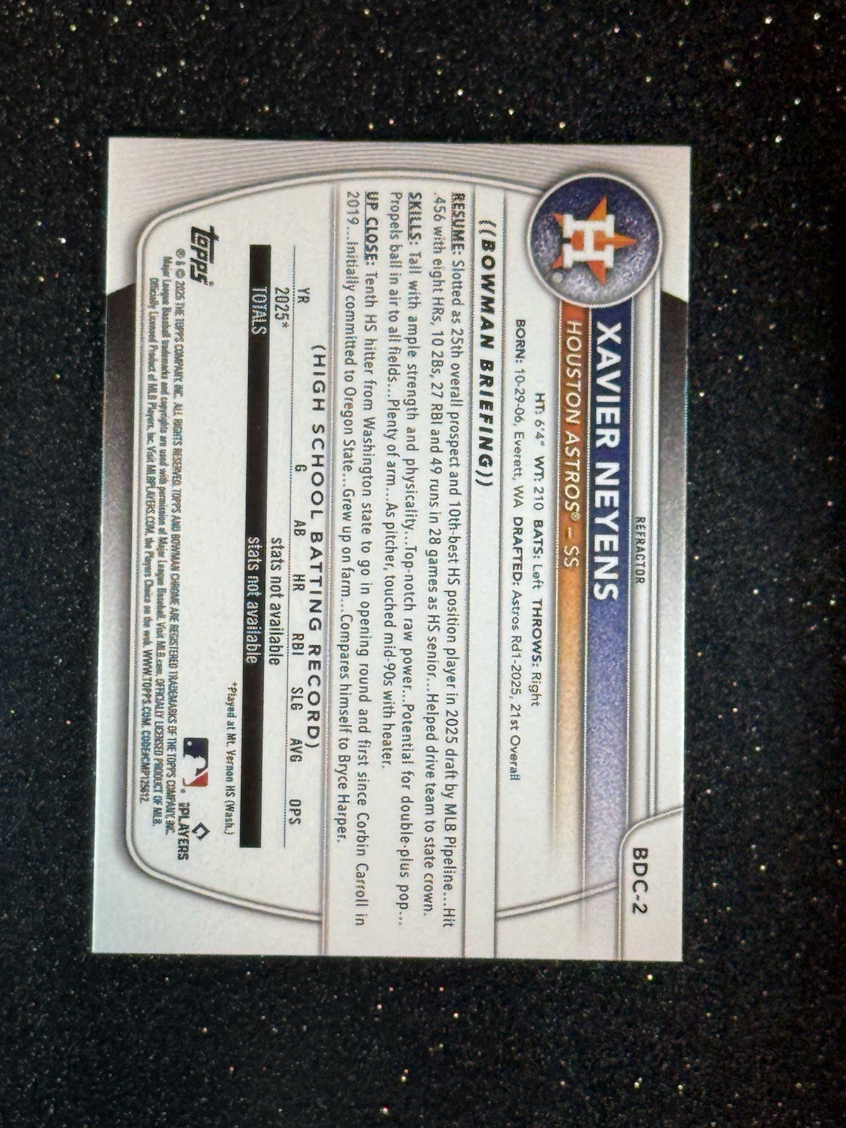 2025 Bowman Draft – Xavier Neyens – Refractor – 1st Bowman #BDC-2
