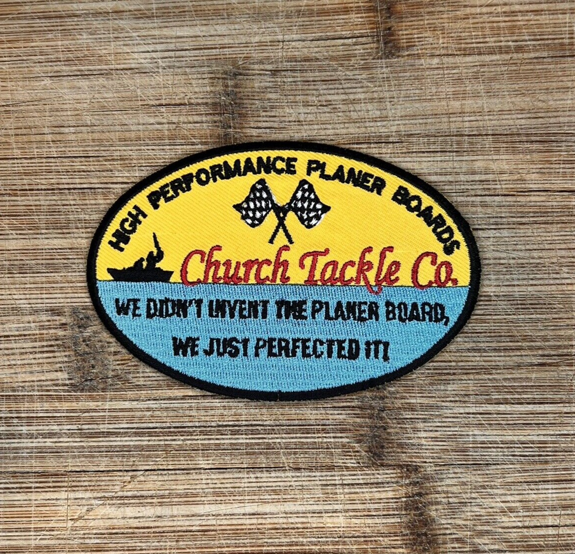 Church Tackle Co Planer Boards Fishing 4×2.5in Embroidered Patch