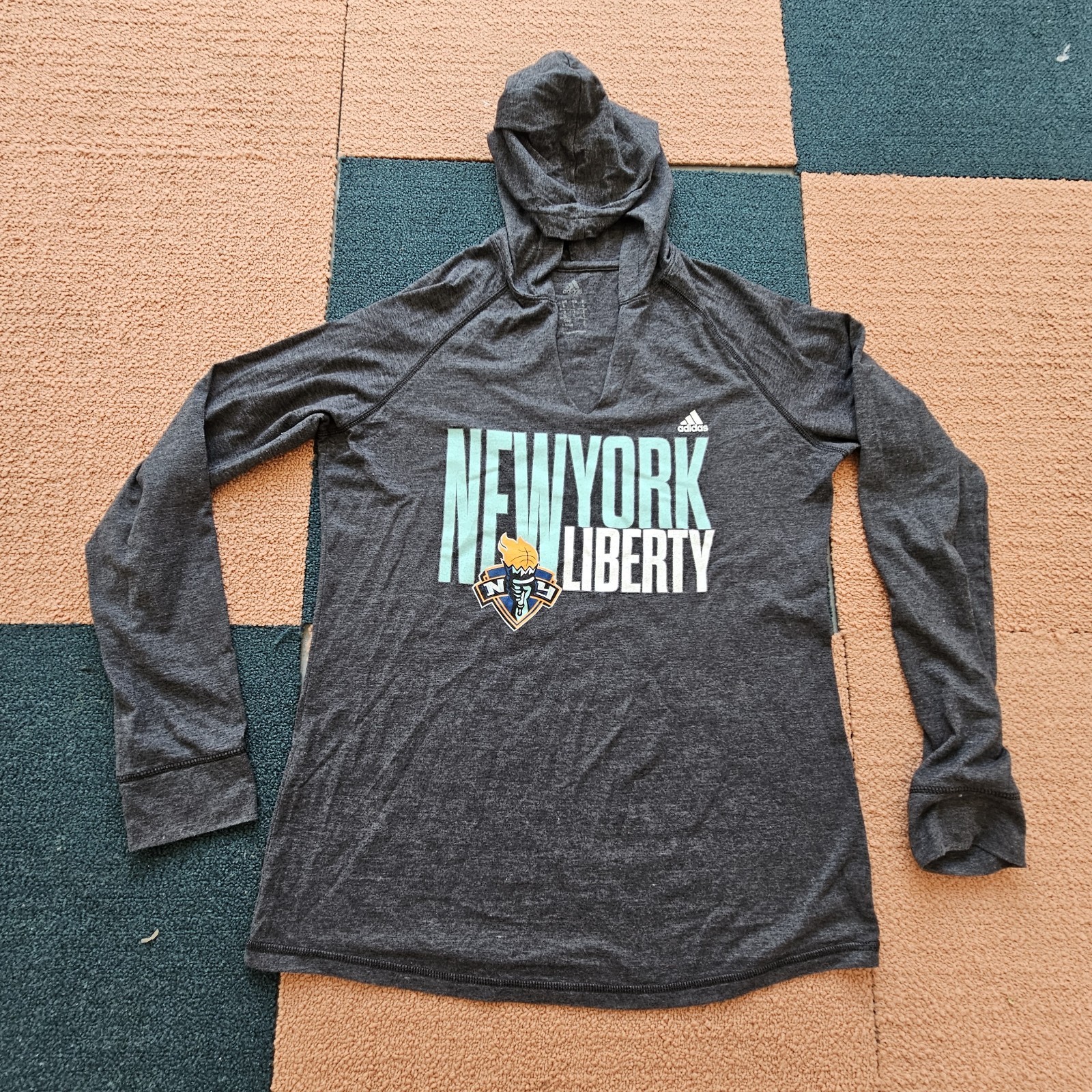 New York Liberty Womens Adidas Hoodie T-Shirt Long Sleeve Gray Large X8f