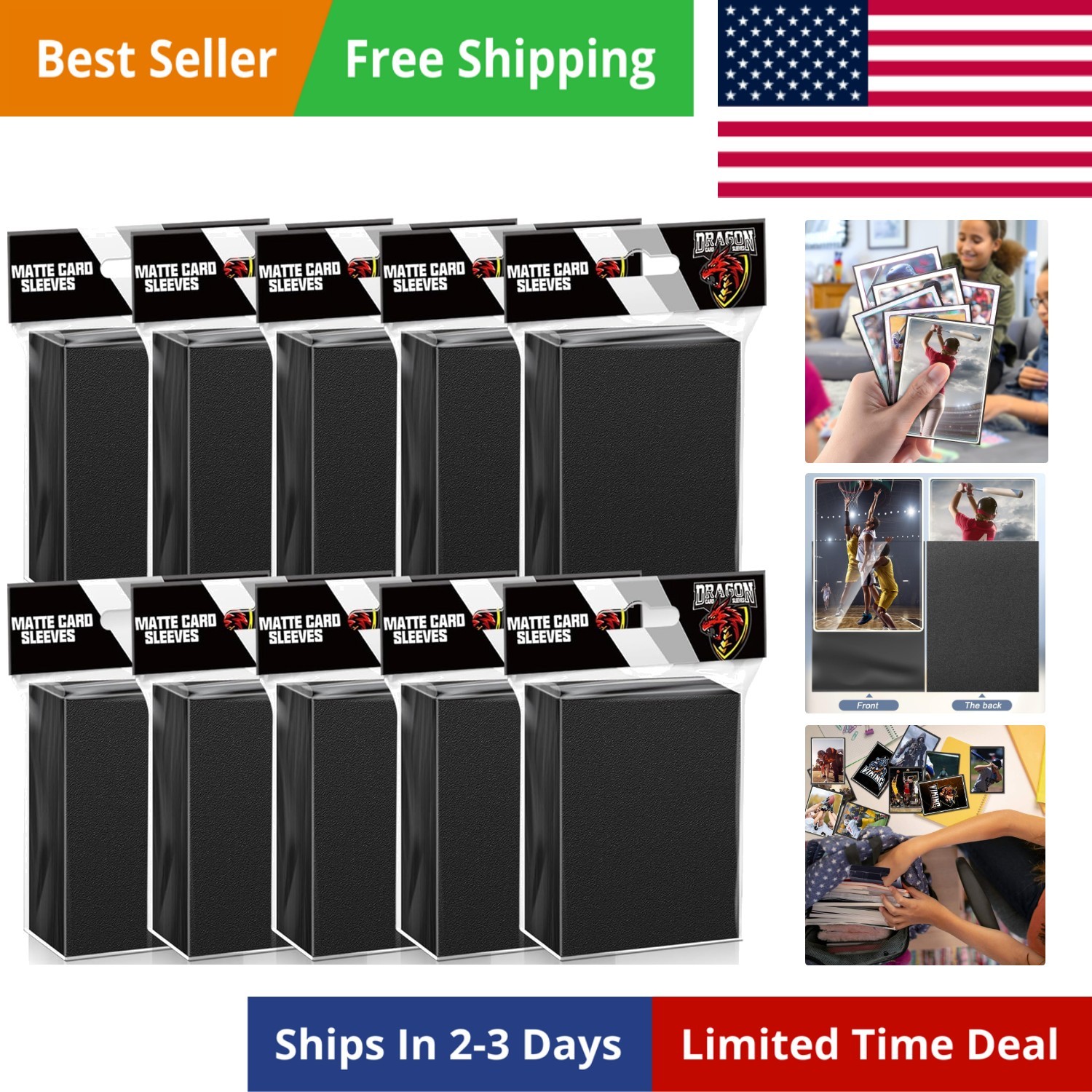 1000 Pcs Black Card Sleeves Toploaders for Trading Card, Matte Card Sleeves D…