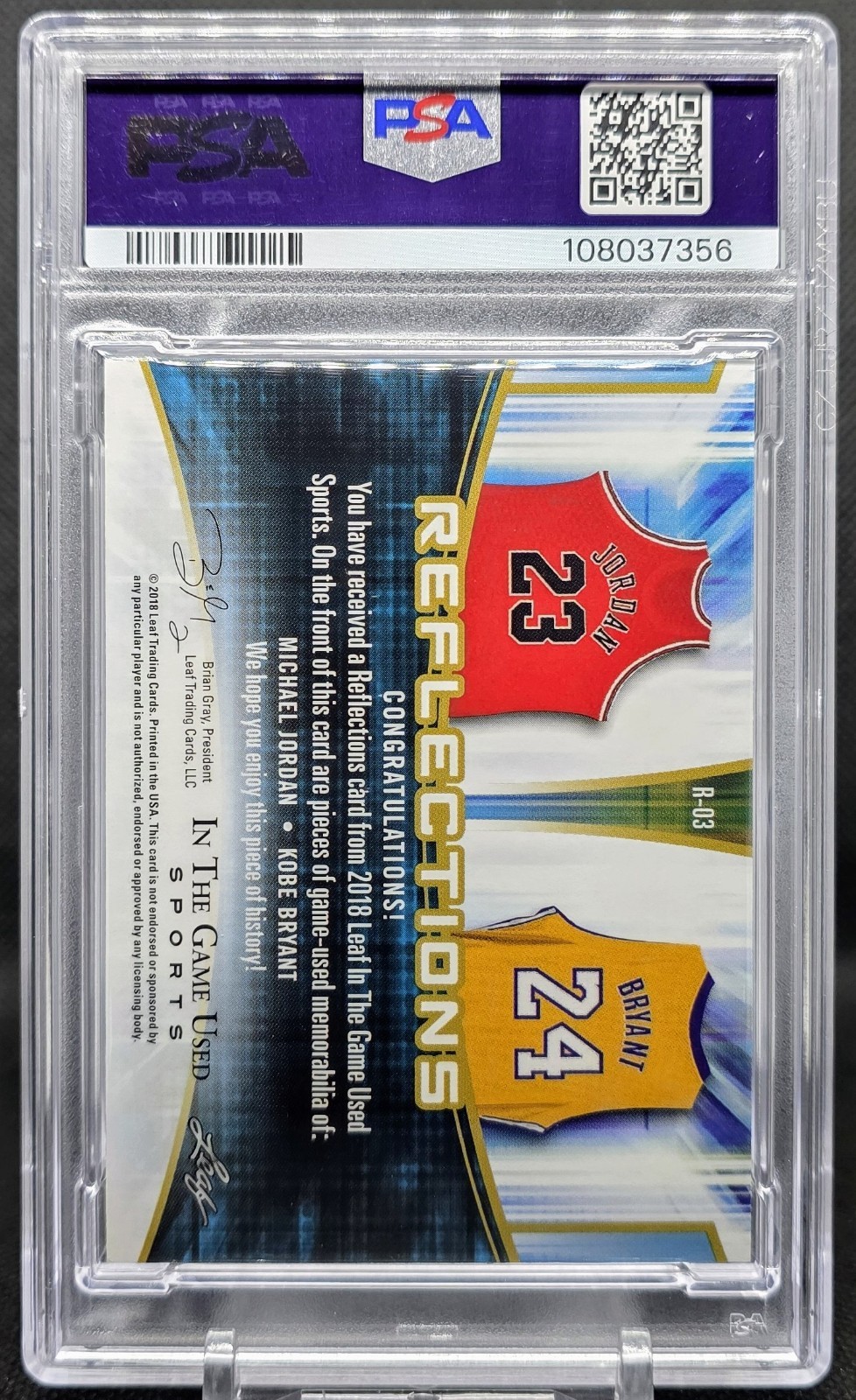 2018 Leaf Reflections IN THE GAME USED /20 MICHAEL JORDAN KOBE BRYANT #R03 PSA 9
