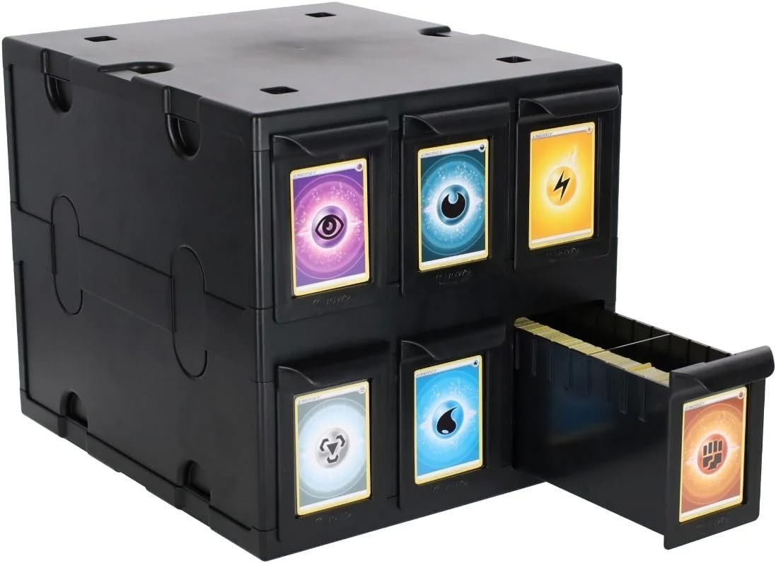 6 Drawer Card Catalog – Black | Stackable Trading Card Organizer Box | Holds …